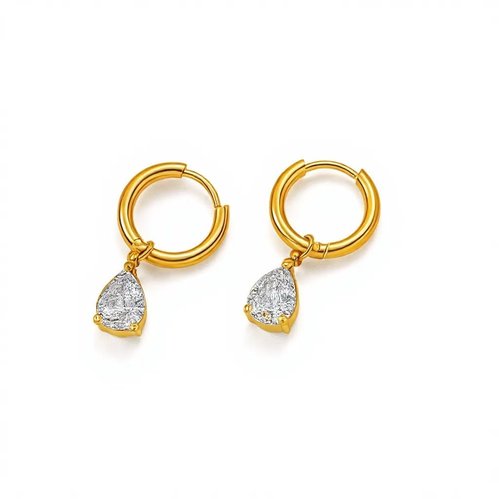 Fashion Women 18k Gold Plated Oval CZ Huggie Earring Stud Drop Dangle