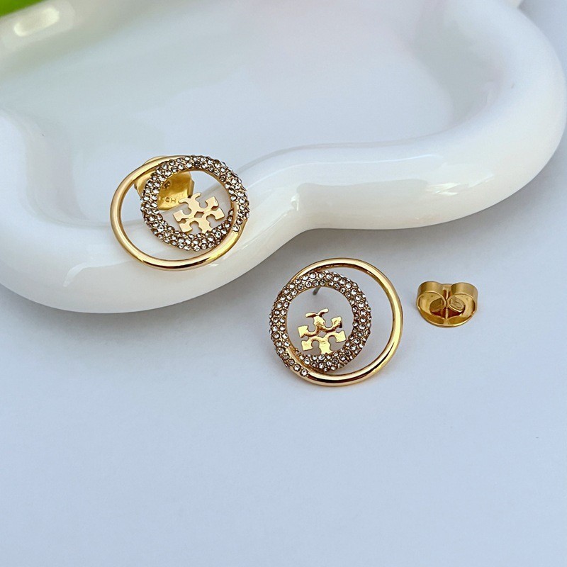 New Burch Golden Classic Double Circle Shining Earring Lady with Jewelry Pouch