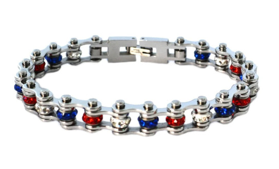 Ladies Stainless Red, White and Blue Motorcycle Biker Tennis Bracelet 195