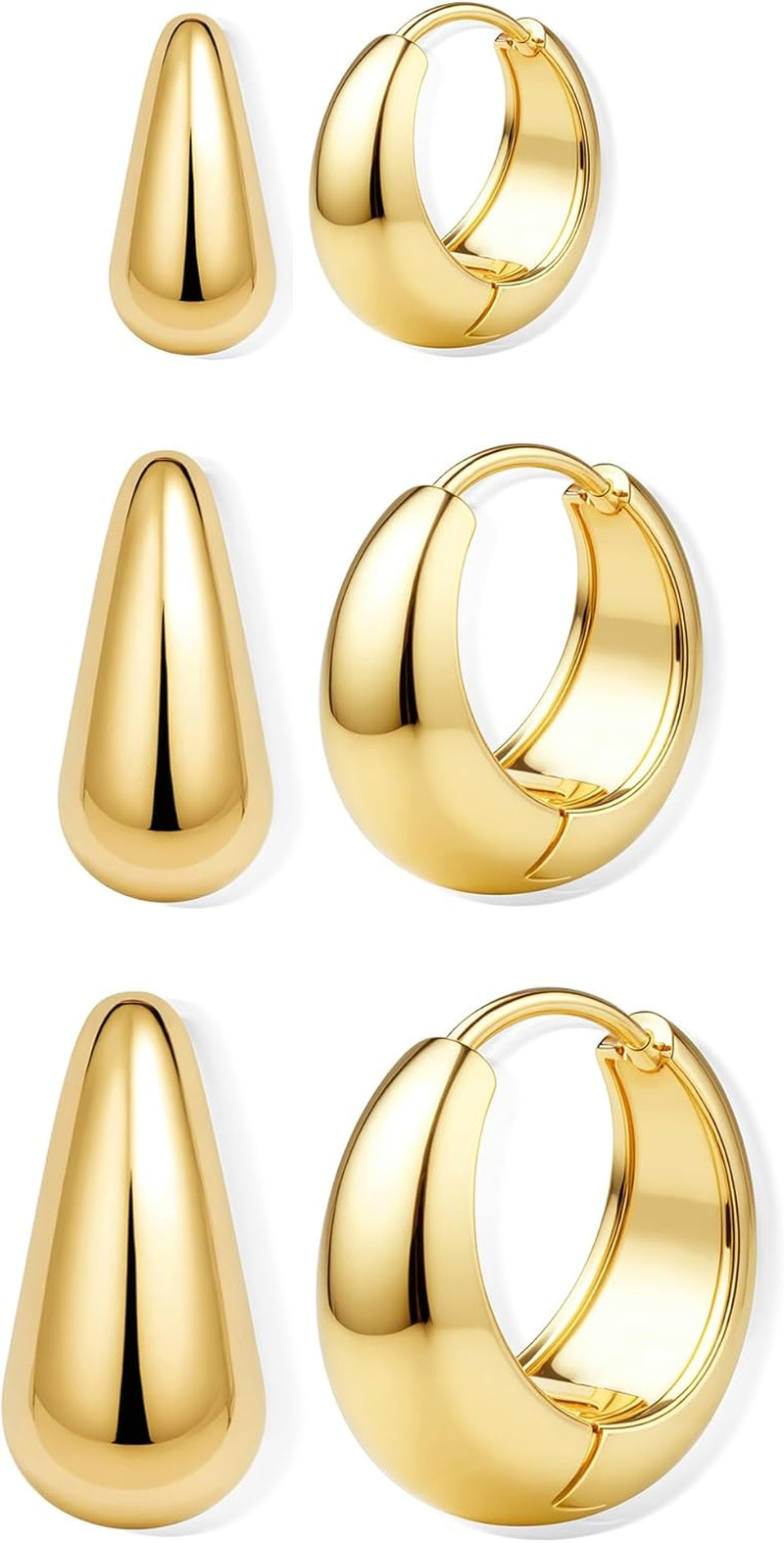 3Pairs 14K Gold Plated Hoop Earrings Set for Women Chunky Earring Silver Plated