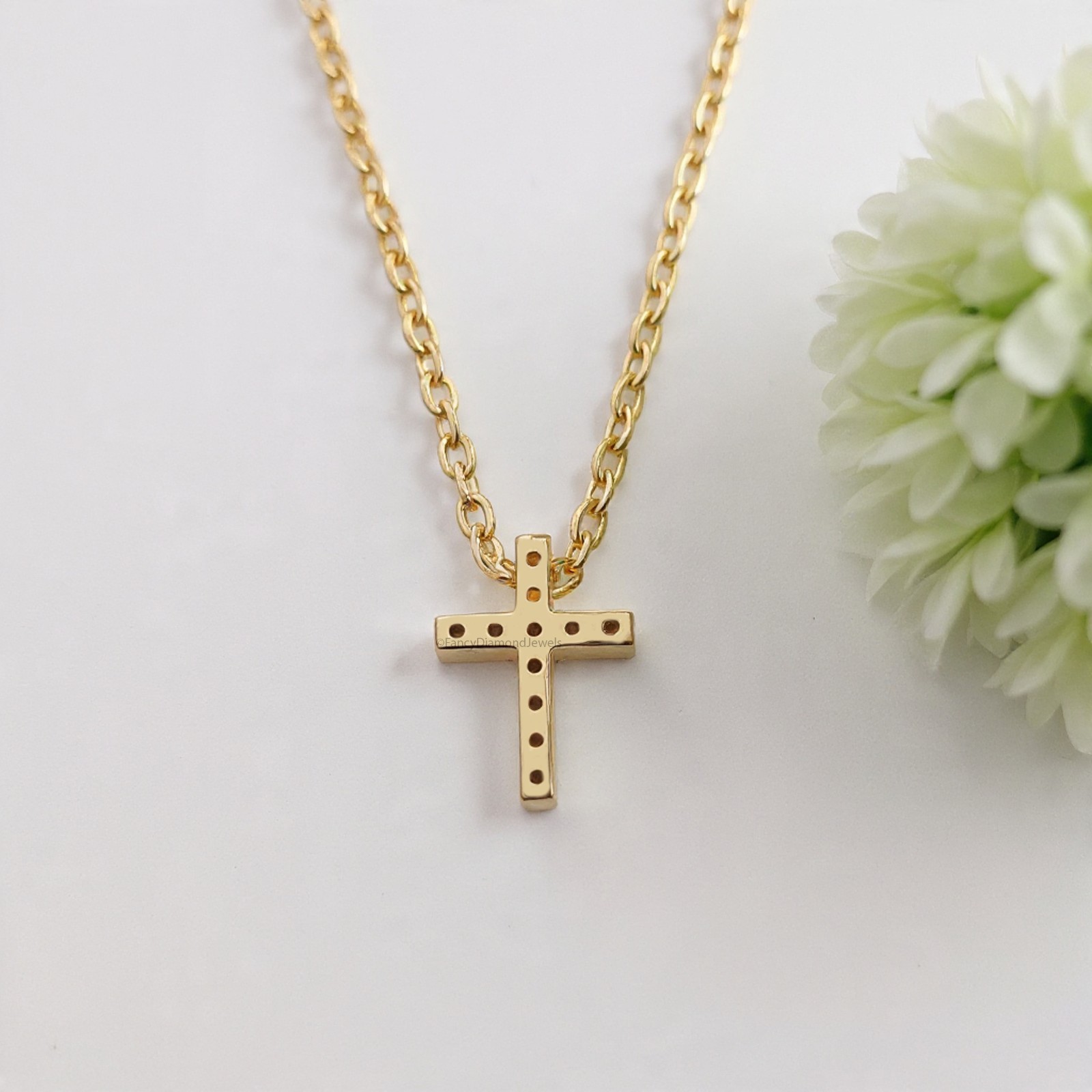 Diamond Cross Necklace Yellow Silver handmade jewelry Necklace Religious Jewelry