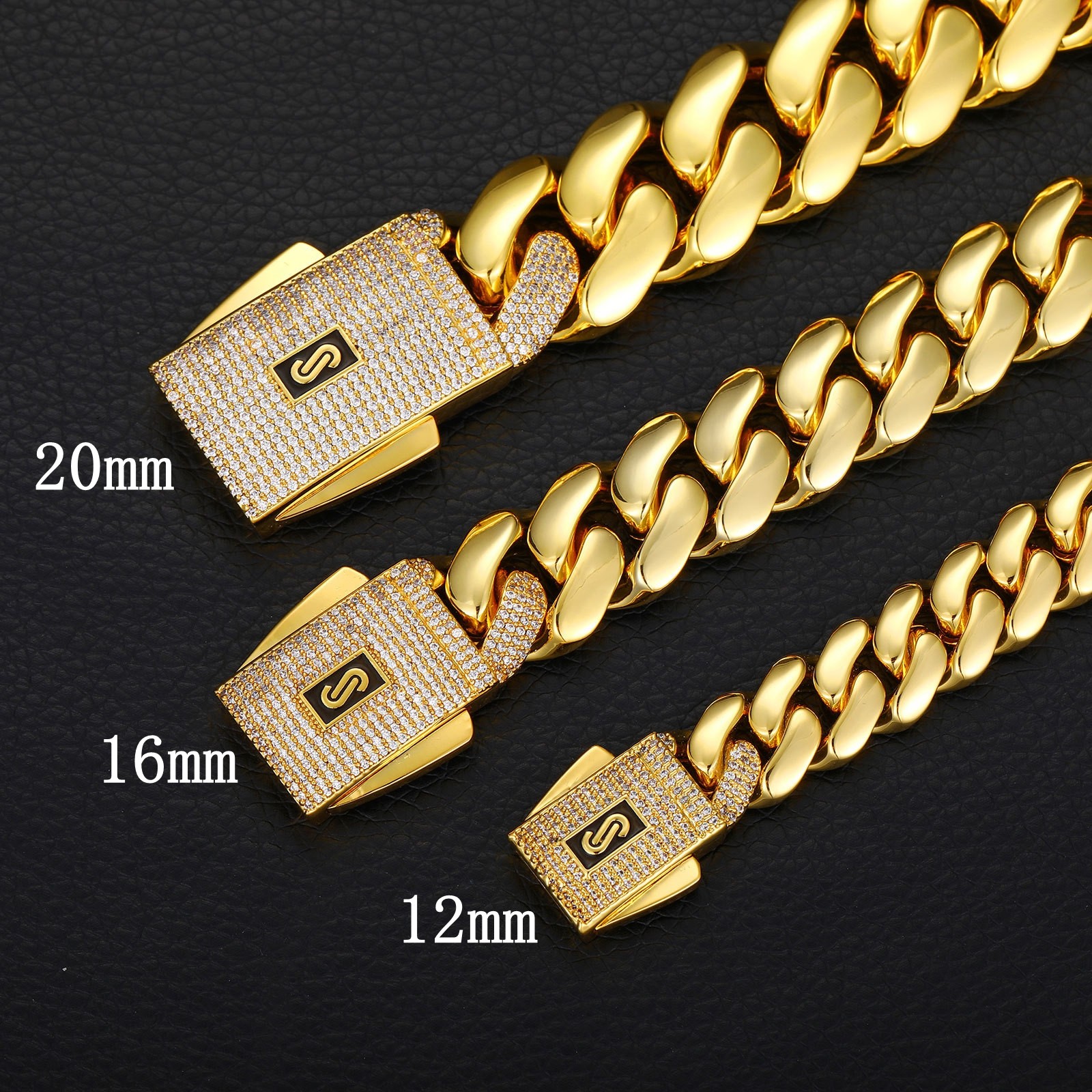 Hip Hop Glossy Miami Cuban Chain Necklace Bracelet 18K Real Gold Plated Jewelry