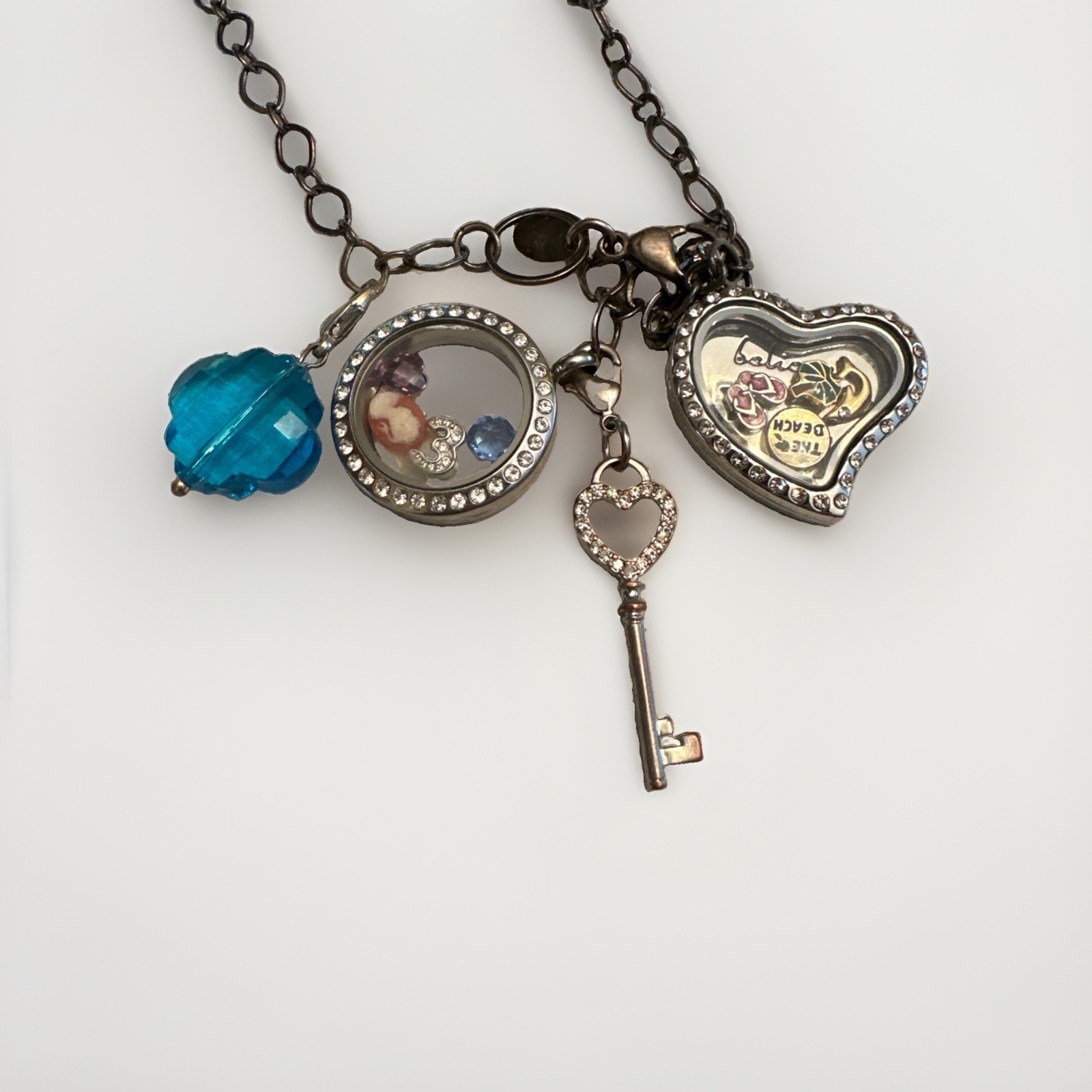 Origami Owl Floating Locket Necklace Set Retired Summer Beach Charms Cameo #3