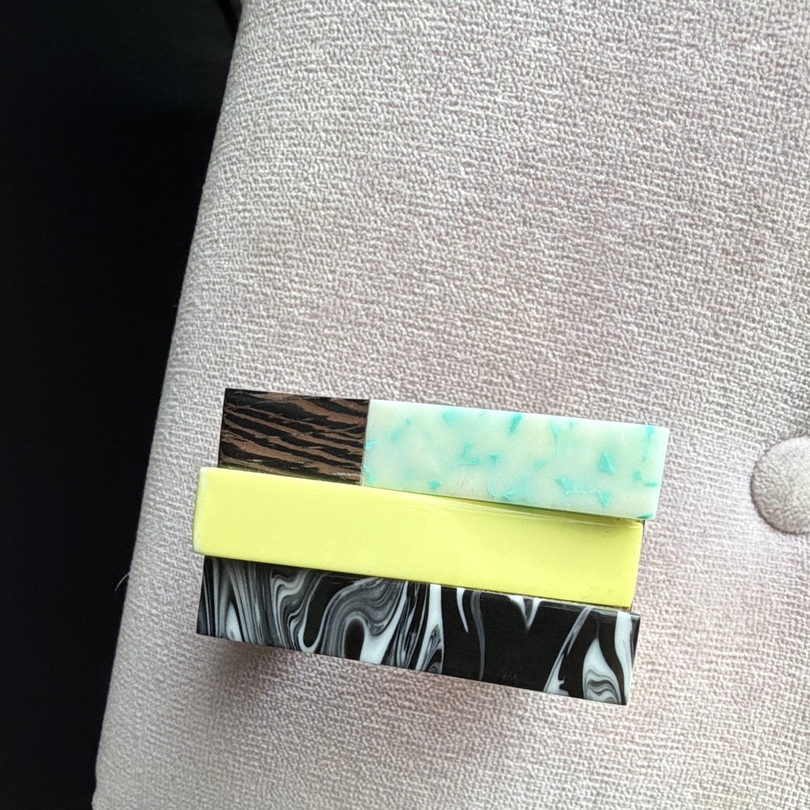 Stella McCartney Signed Gold Tone Brass Cuff Bracelet with Multicolor Inlay