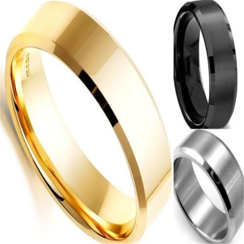 Men’s Fashion Ring Titanium Stainless Steel Black/Gold/Silver 8mm Width Sz 6-12