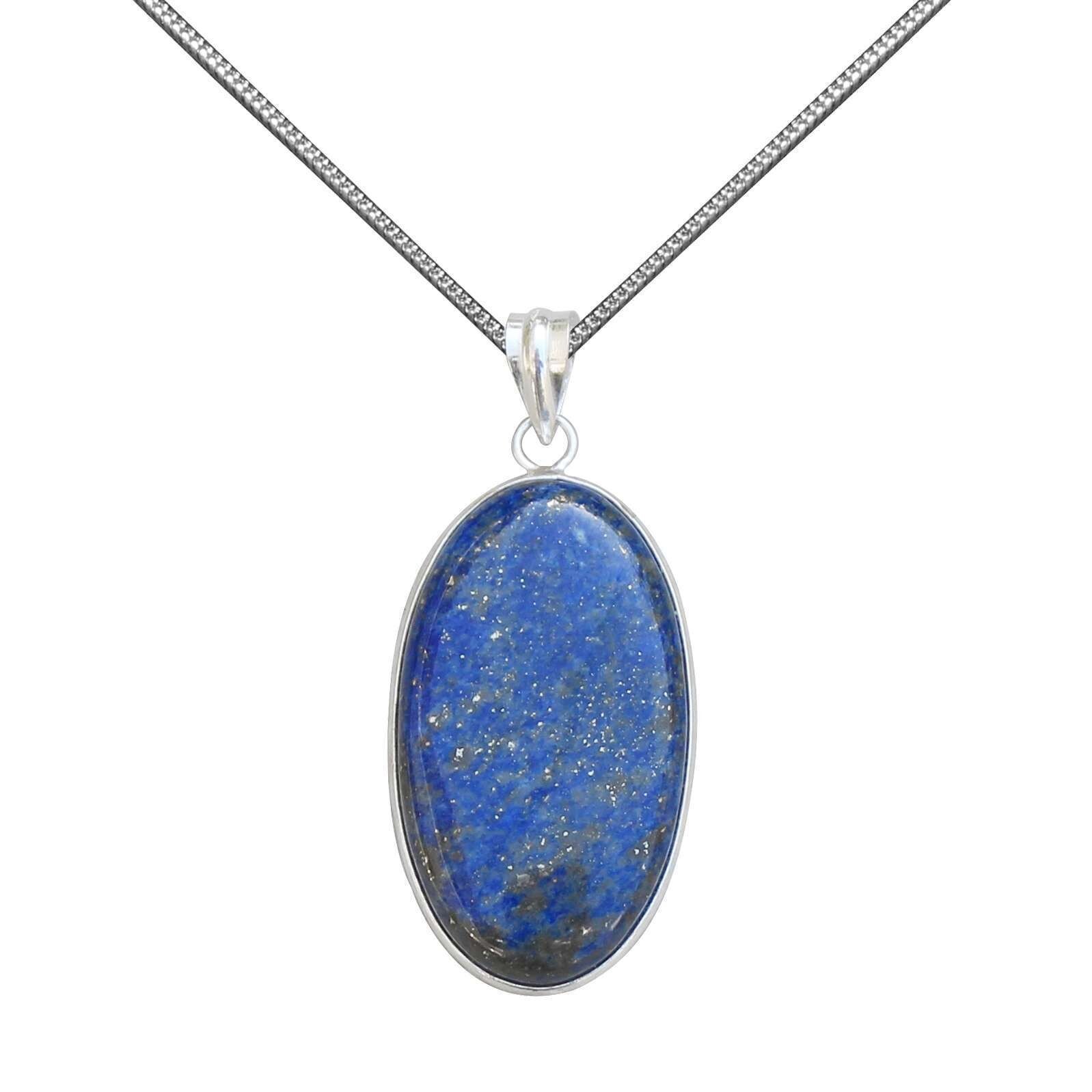 Lapis Lazuli Gemstone 925 Silver Plated 1 PC Bezel Handmade Pendant With Chain