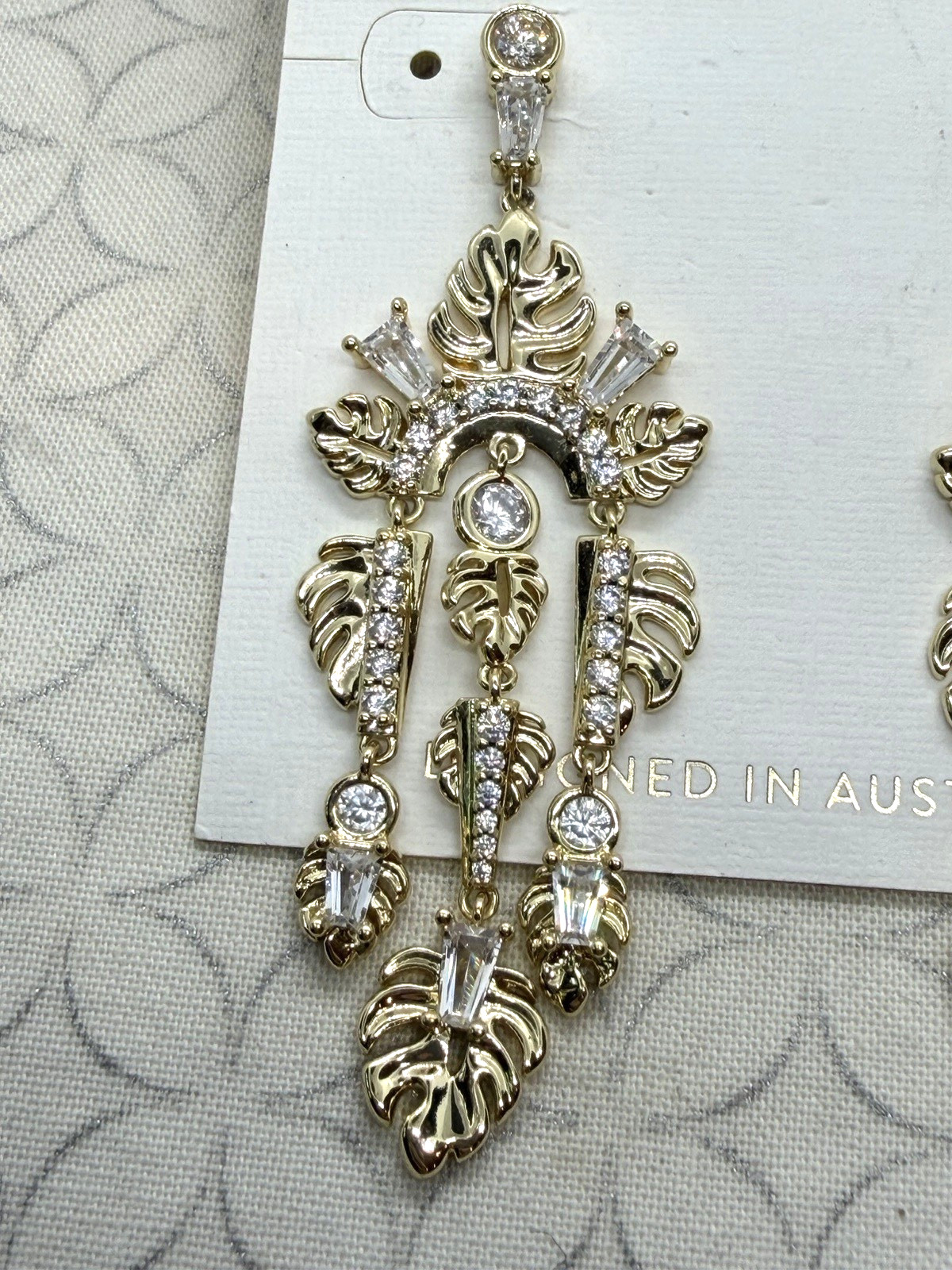 Target Kendra Scott Leigh Monstera Leaf Statement Earrings Gold Tone Crystals (B