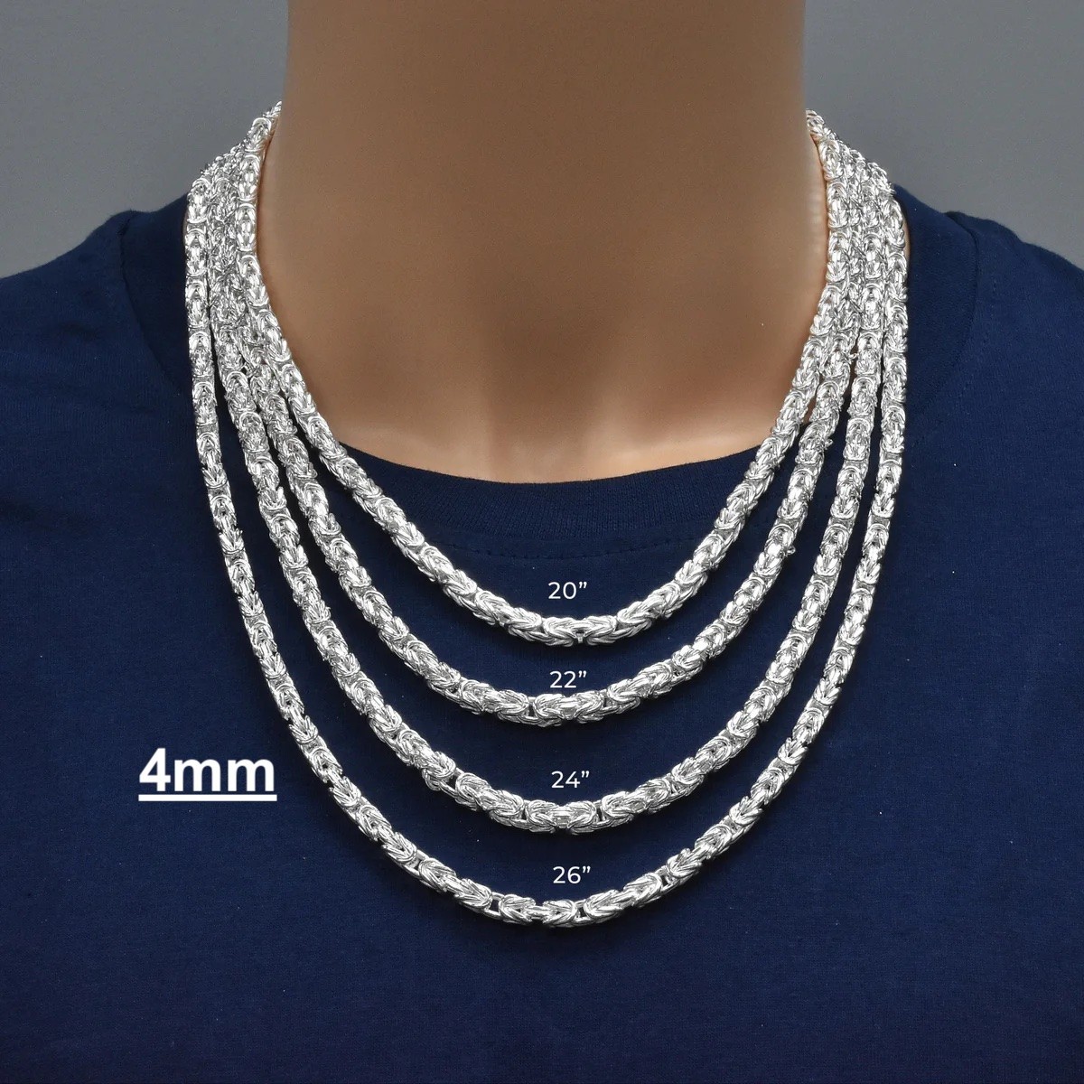 Solid 925 Sterling Silver Men’s King Byzantine Round Chain Necklace! All Sizes