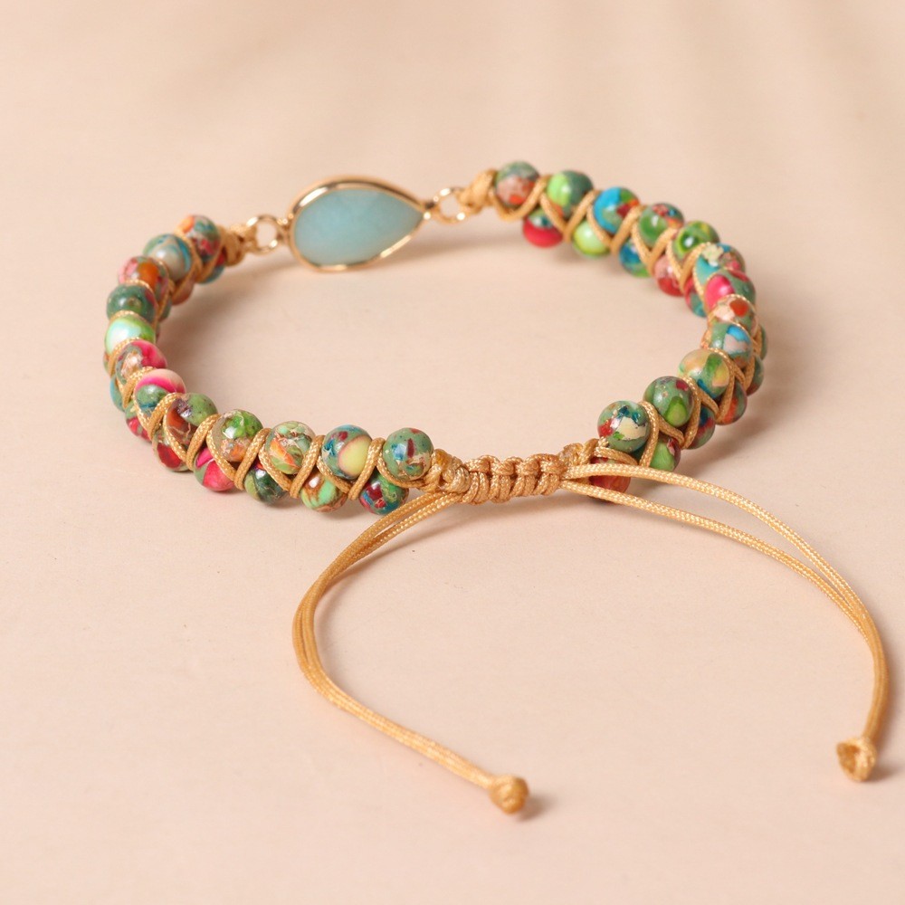 Amazonite Sea Sediment Beaded Handmade Healing Chakra Reiki Women Bracelet Gifts