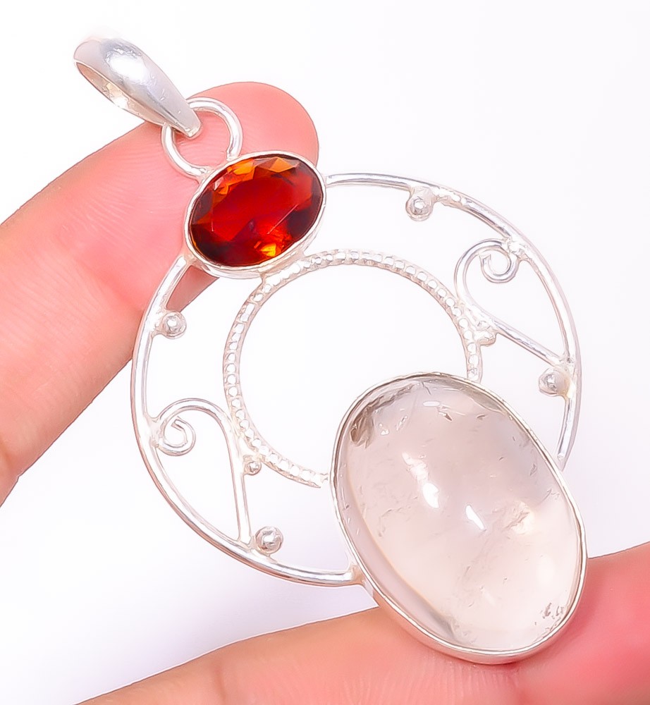 Natural Golden Rutilated Quartz – Bahia 925 Silver Plated Pendant 2.73″ P38-67