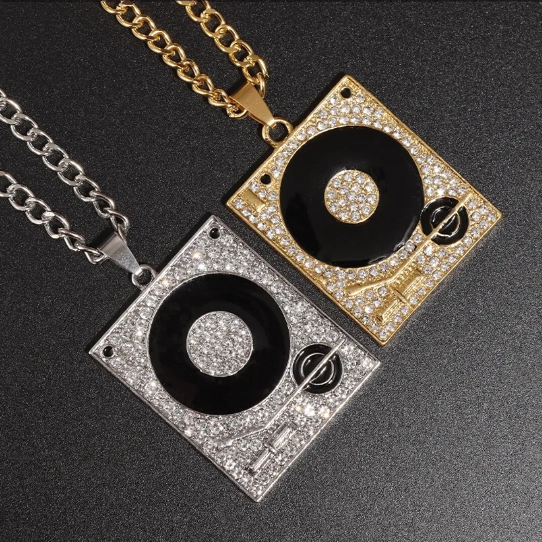 Men’s Hip Hop Fashion Iced DJ Record Bling Necklace 40-5