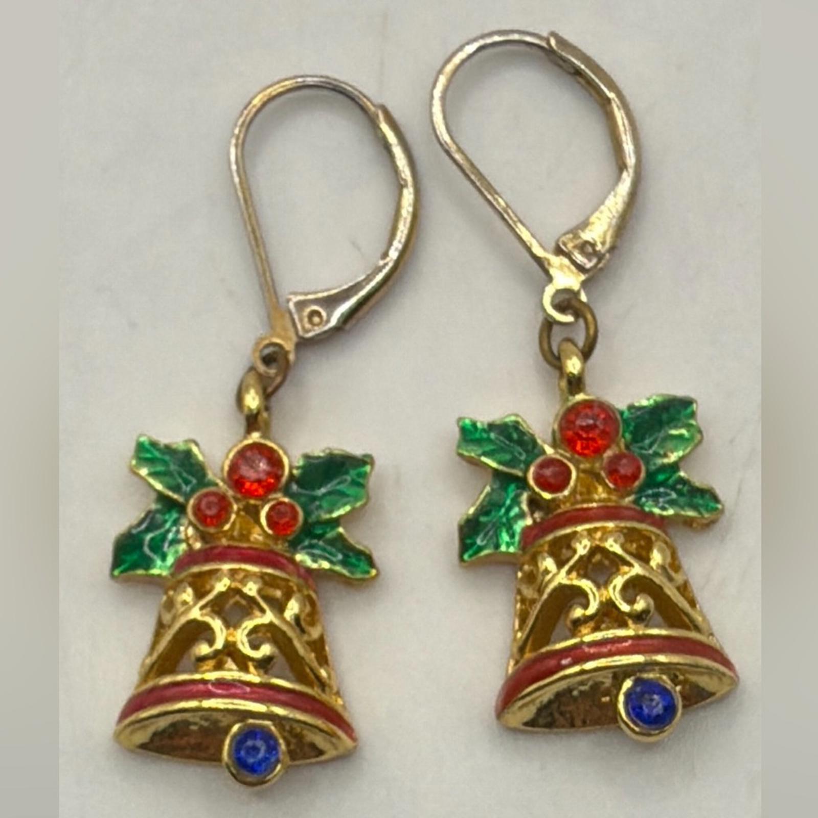 Vtg Christopher Radko Dangle Drop Earrings Set 2 Christmas Tree Bell Jewelry