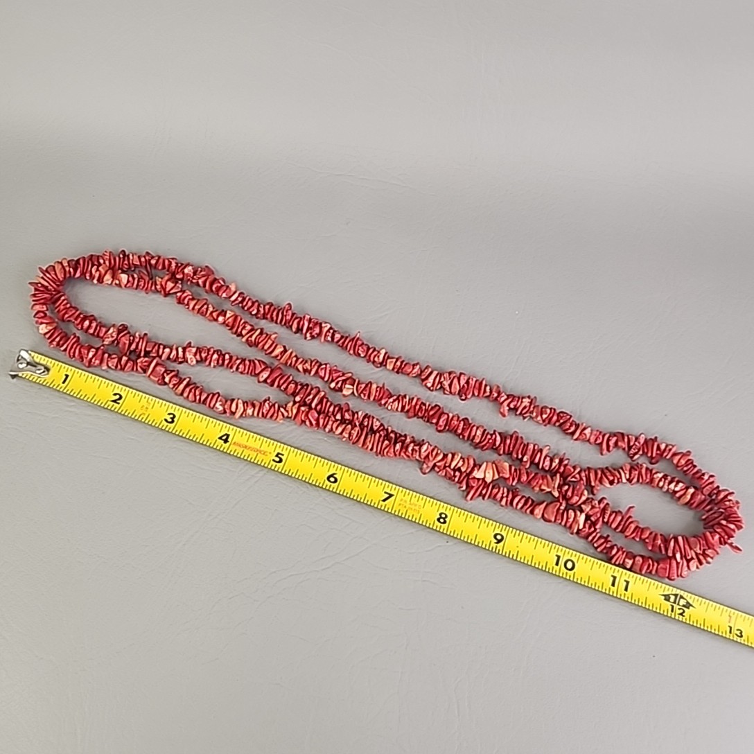 Coral Beaded Necklace Chip Red Orange Dyed Endless 52″ Long Flapper