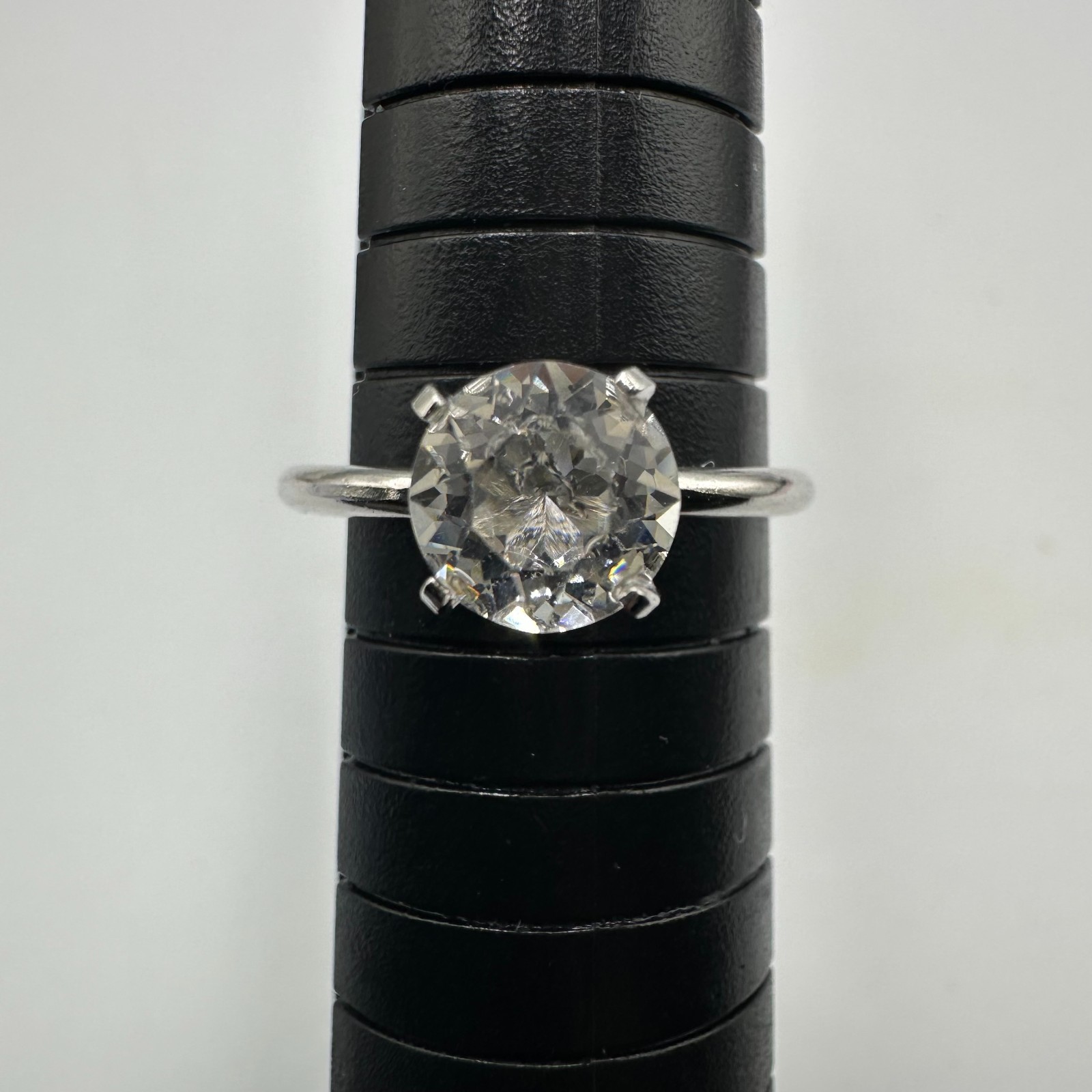 Engagement Ring Size 8 Silver Tone Clear Round Solitaire Promise Wedding