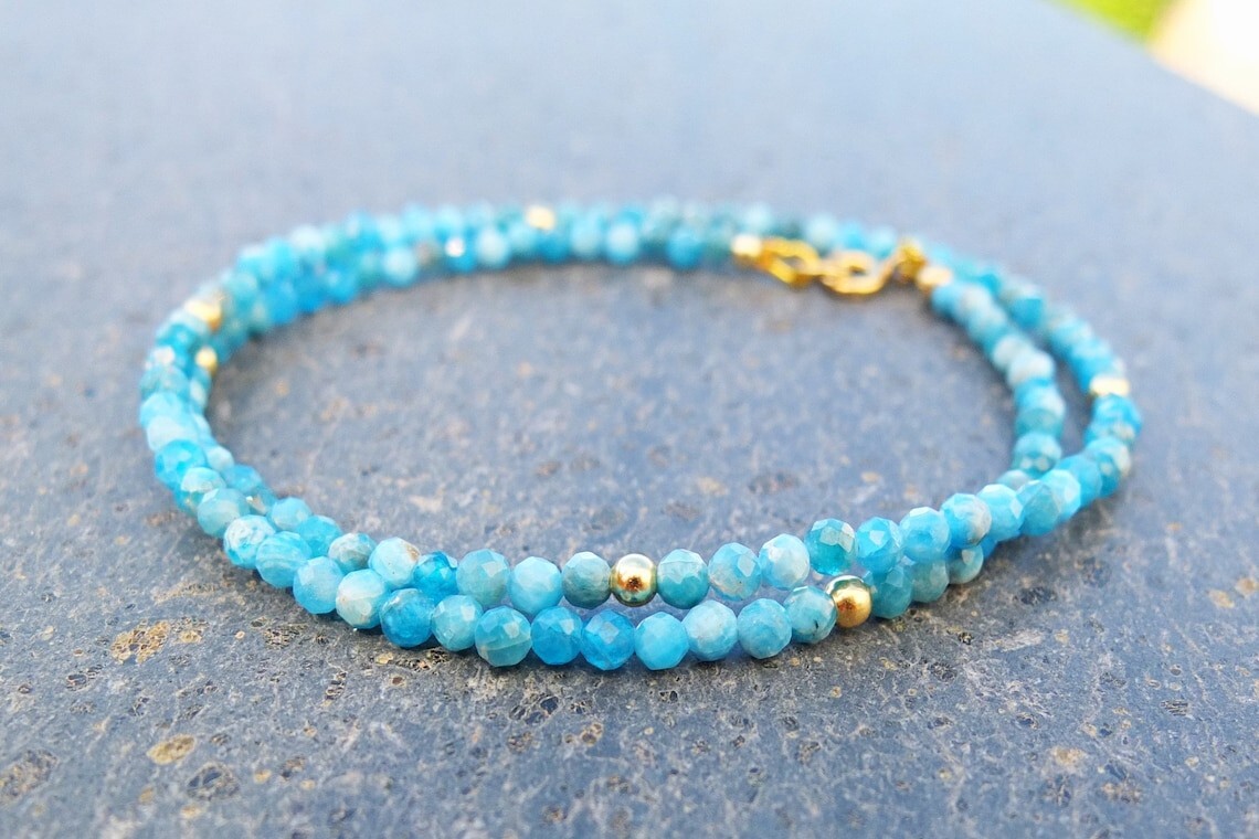 A++Beautiful Apatite Faceted Round Gemstone Gold Feld Beads Necklaces 18” Girls