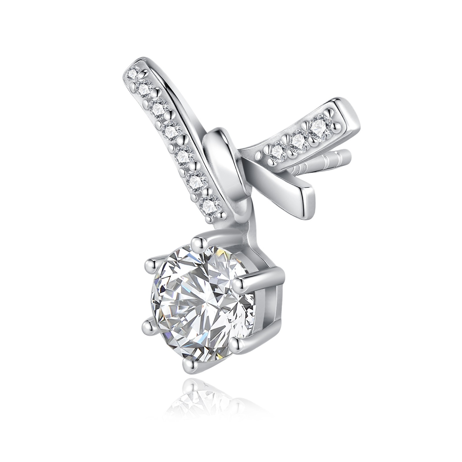 S925 Sterling Silver Bowknot Stud Earrings, 1ct D-VVS1 Moissanite, Pave Ribbon D
