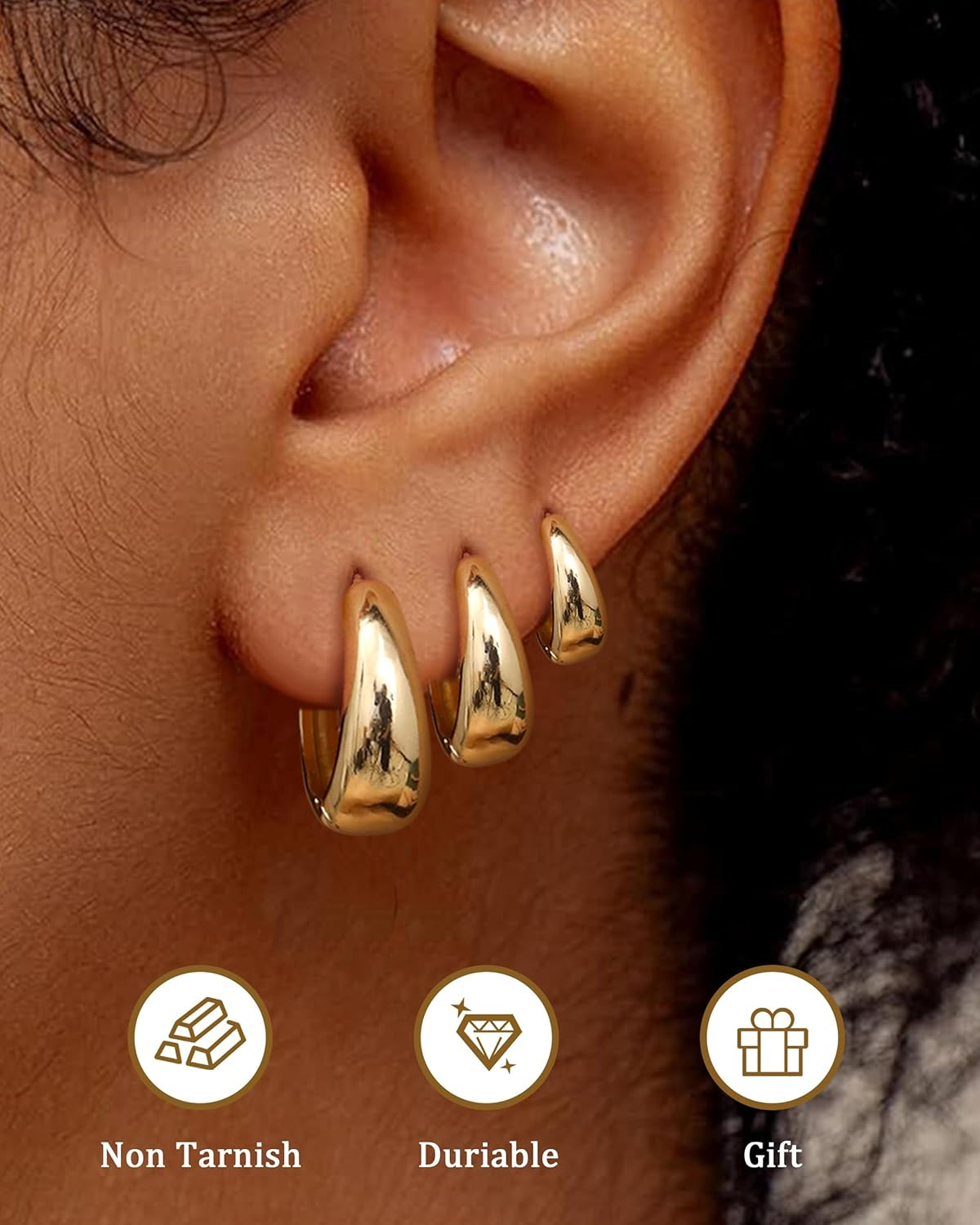 3Pairs 14K Gold Plated Hoop Earrings Set for Women Chunky Earring Silver Plated