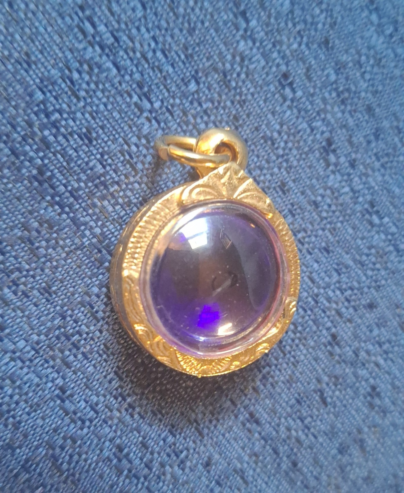 Vintage Gold Tone And Purple Pendant With Engraving