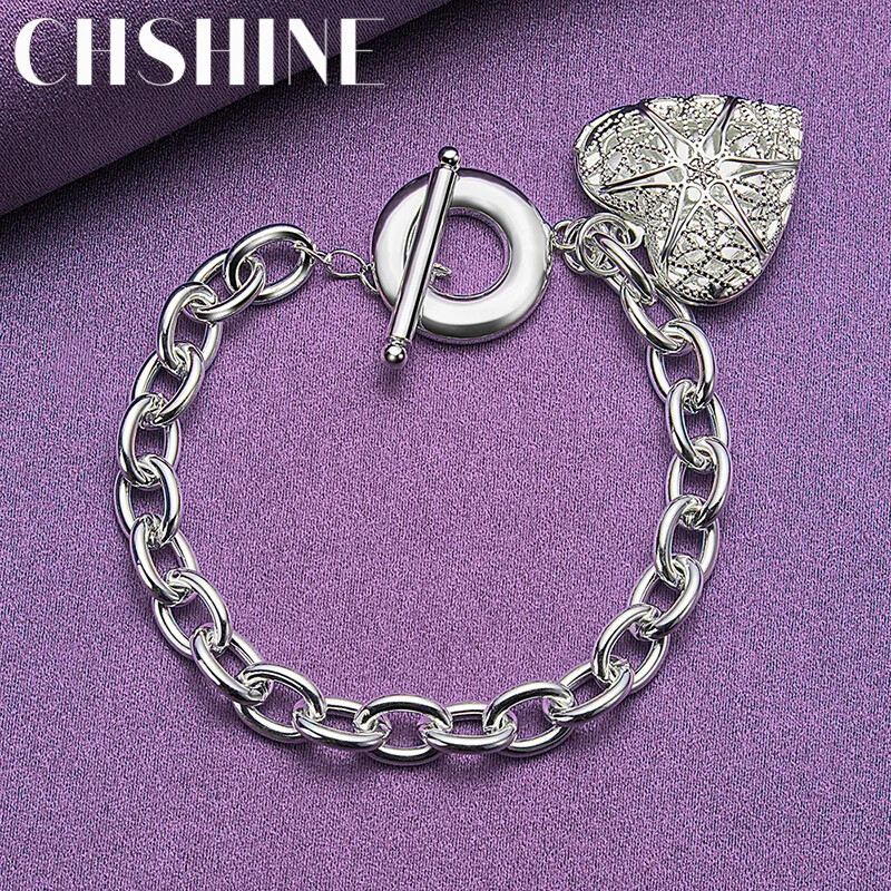 CHSHINE 925 Sterling Silver Heart Bracelet OT Buckle Chain Charm Fine Jewelry