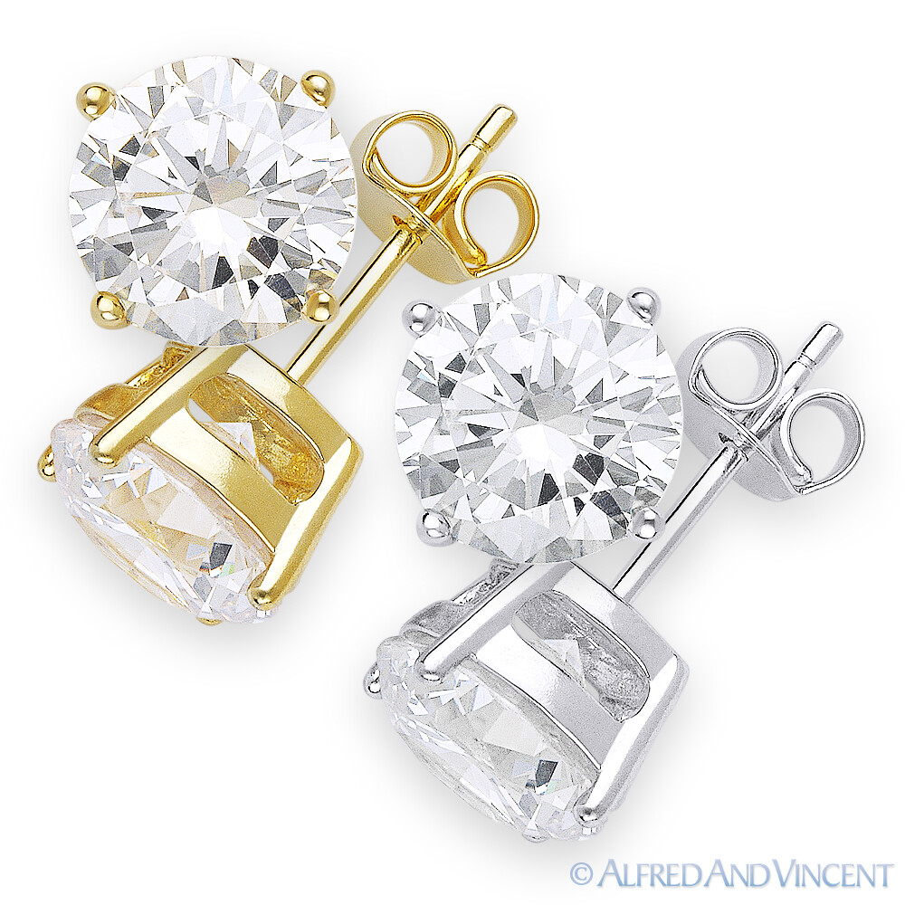 Round Brilliant Cut Cubic Zirconia CZ Crystal .925 Sterling Silver Stud Earrings