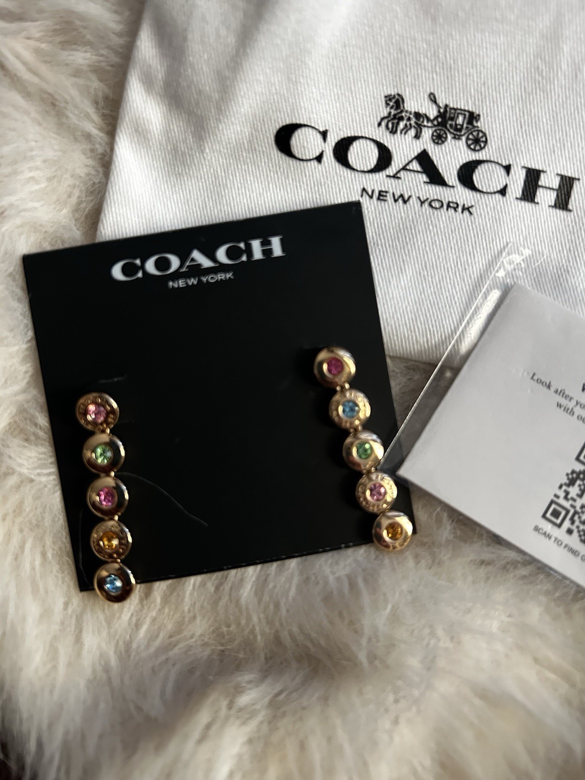 Coach Multicolor Crystal Stud Earrings Gold Tone Round Bezel Setting