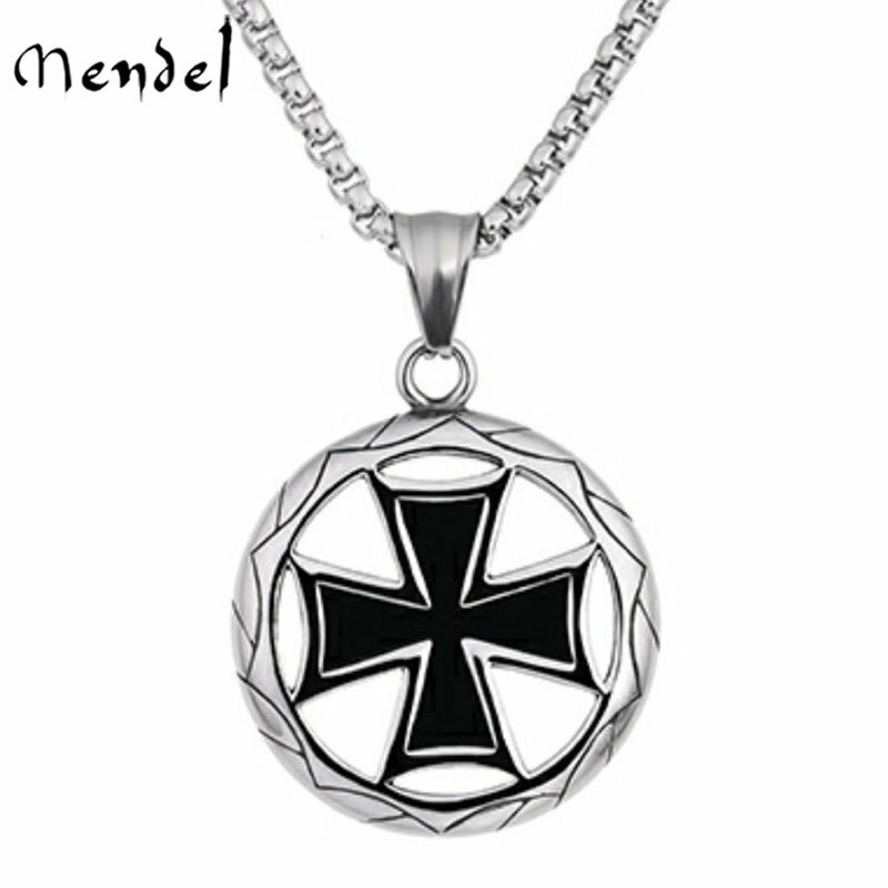 MENDEL Mens Biker Iron Cross Pendant Necklace Medal Stainless Steel WW2 Jewelry