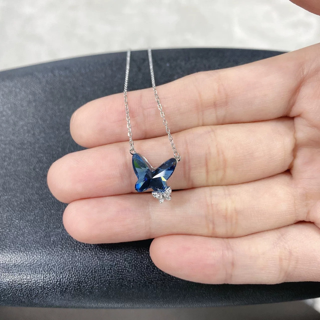 925 Sterling Silver Butterfly Pendant Necklace For Women Inlaid Crystal CZ