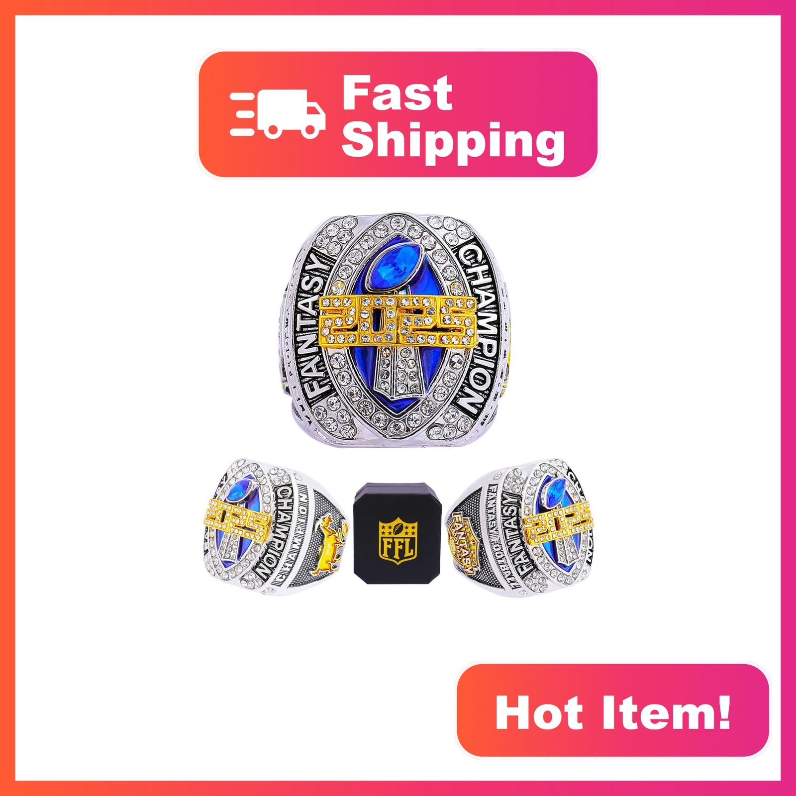 noblehead 2025 Fantasy Football Ring Size 8 Gold/Silver