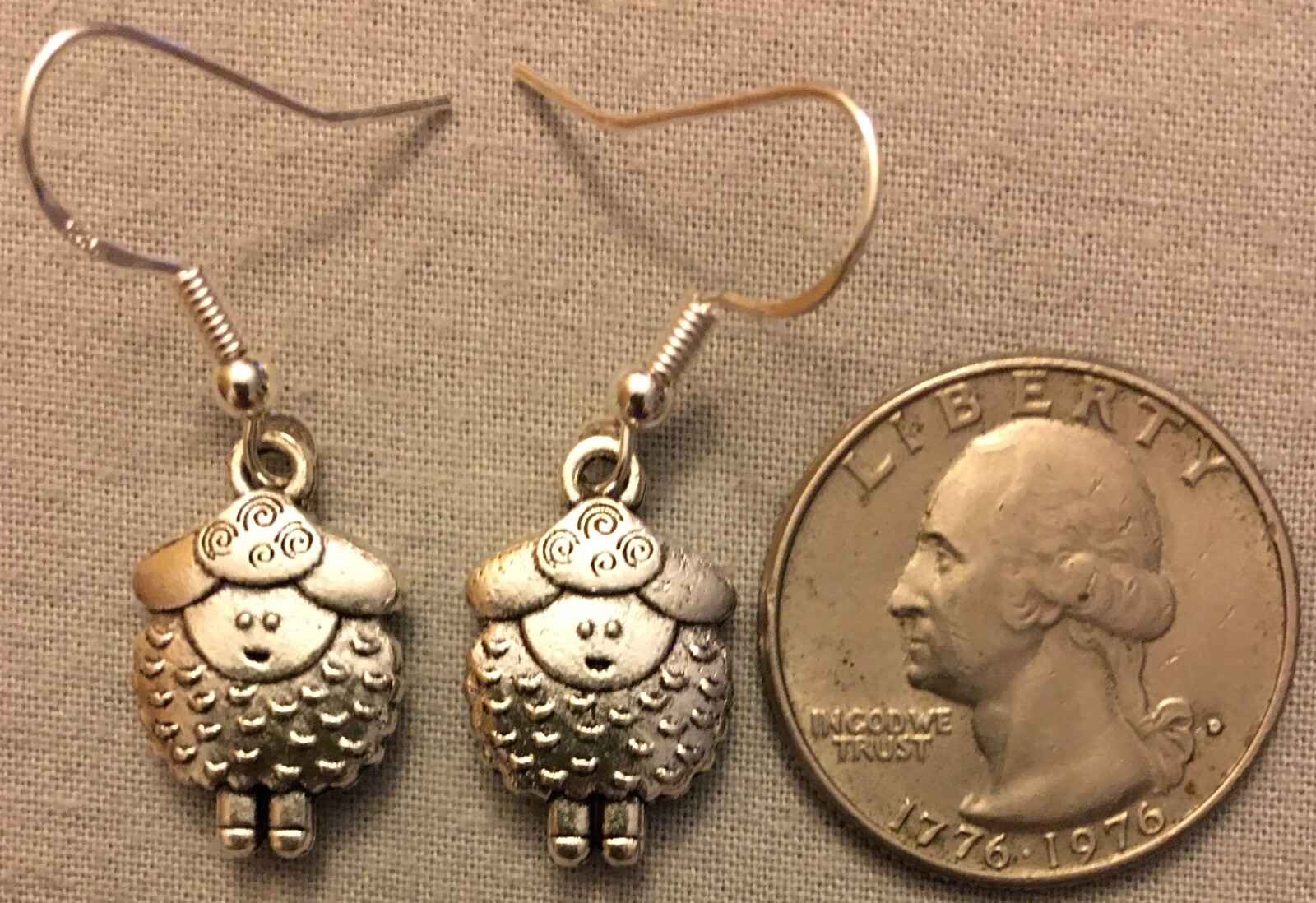 PUFFY SHEEP EARRINGS – Pewter w/Sterling Silver Ear Wires LAMB SHAUN WOOL EWE #2
