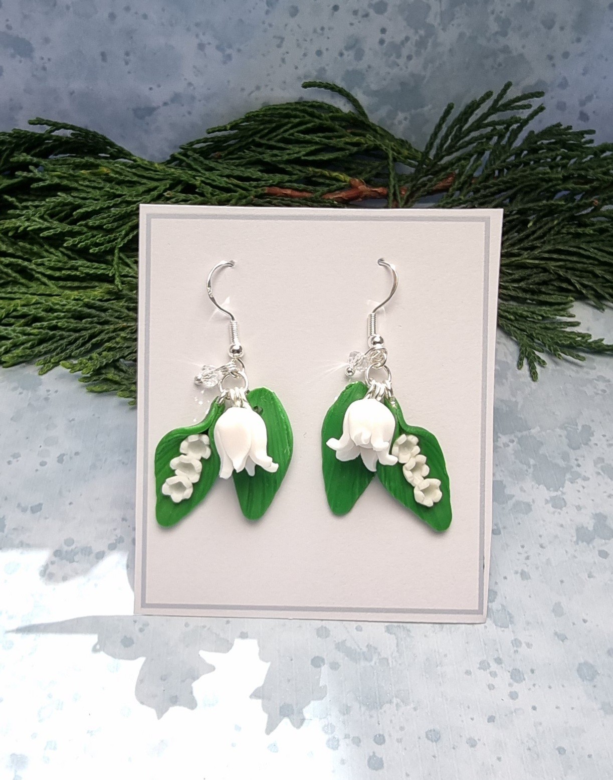 Lily of the Valley earrings handmade polymer clay jewellery Flora Day