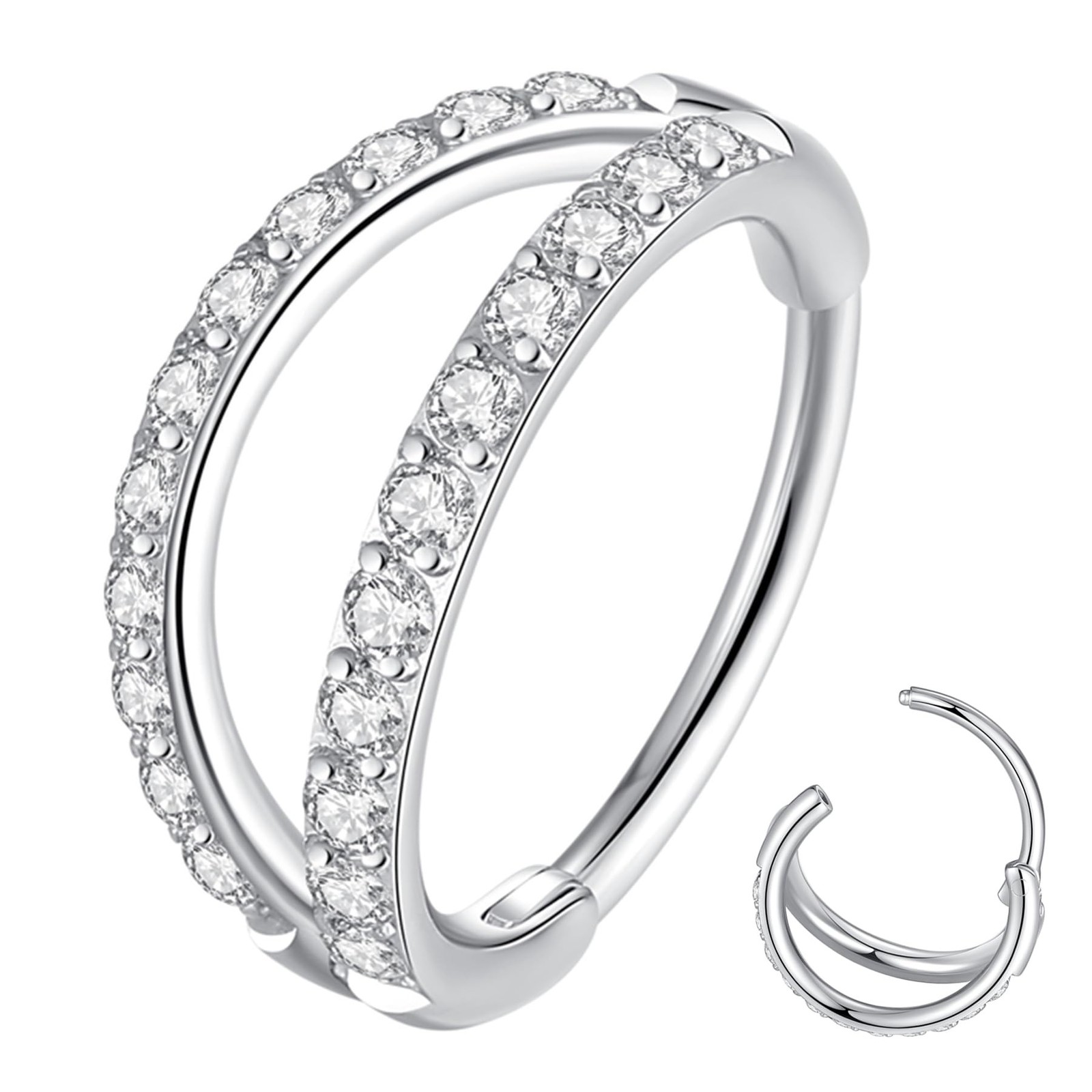 ORANGELOVE Double Open Stack CZ Nose Ring Hoop 316L Surgical Steel Helix Rook…