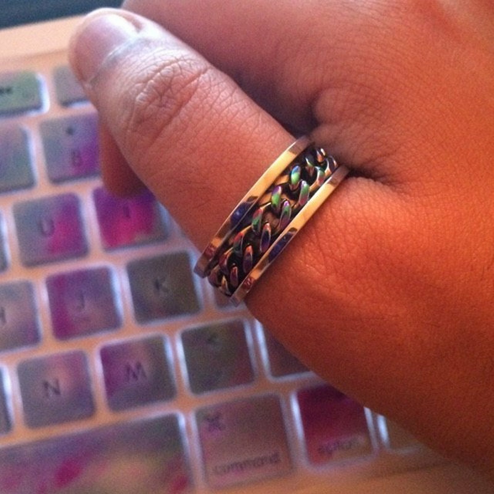 Rainbow Chain Spinner Ring Stainless Steel Anti Anxiety Meditation Band Sz 3-17
