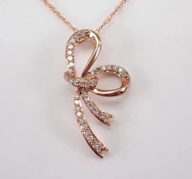 Bow Tie Shape Women’s Pendant 14K Rose Gold Plated Round Cut Simulated Diamond