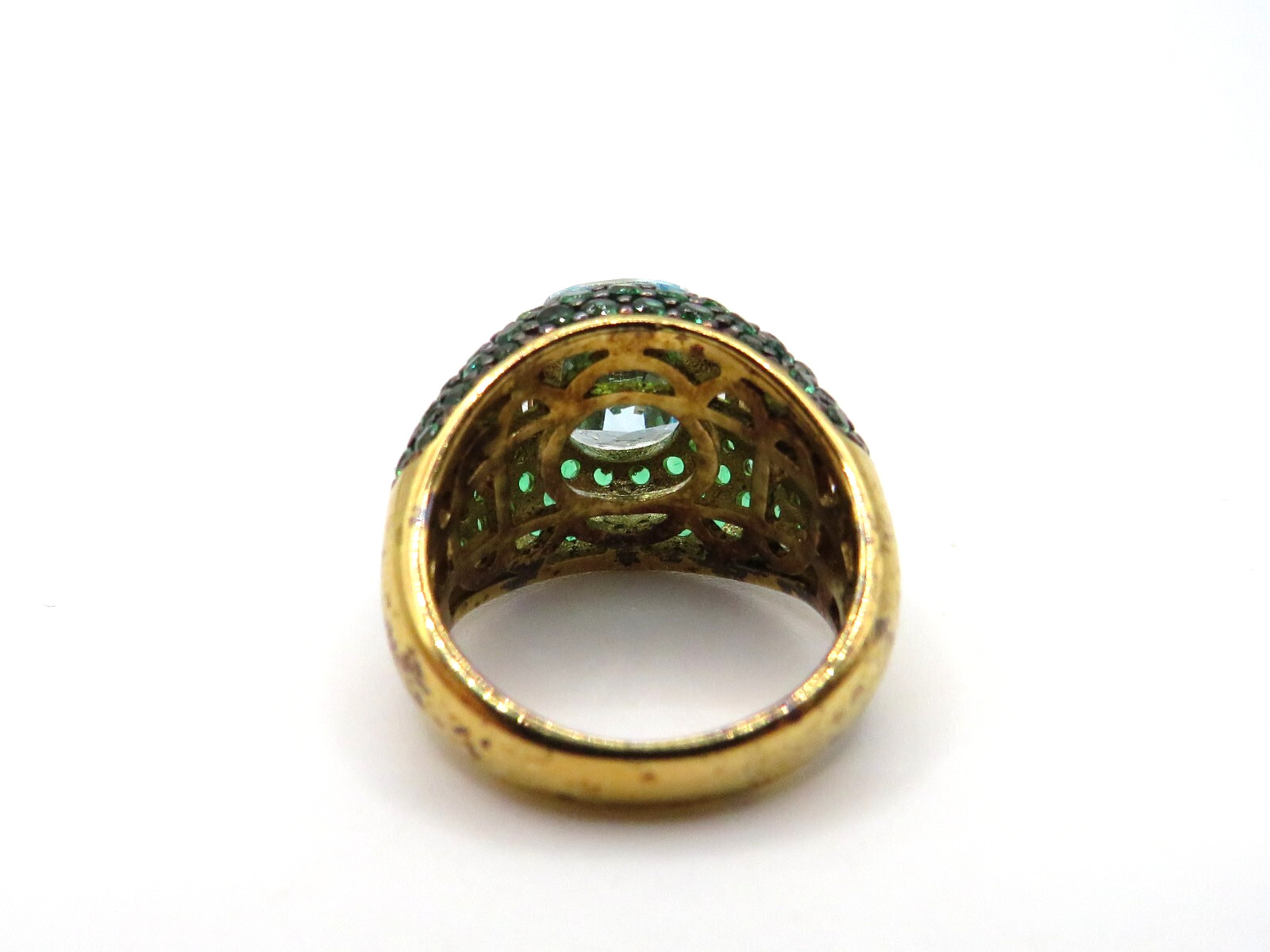 VINTAGE 925 STERLING SILVER RING w BLUE CUBIC ZIRCONIA STONE 9.9×8.1mm- SIZE 5**