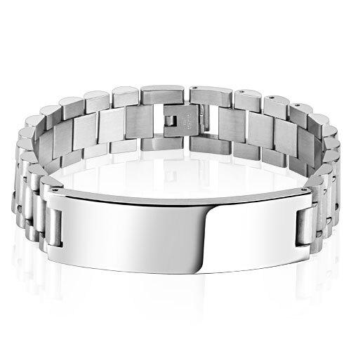 Wide Stainless Steel 16mm Men’s 8.25″ Personalized ID Bracelet (Free Engraving)