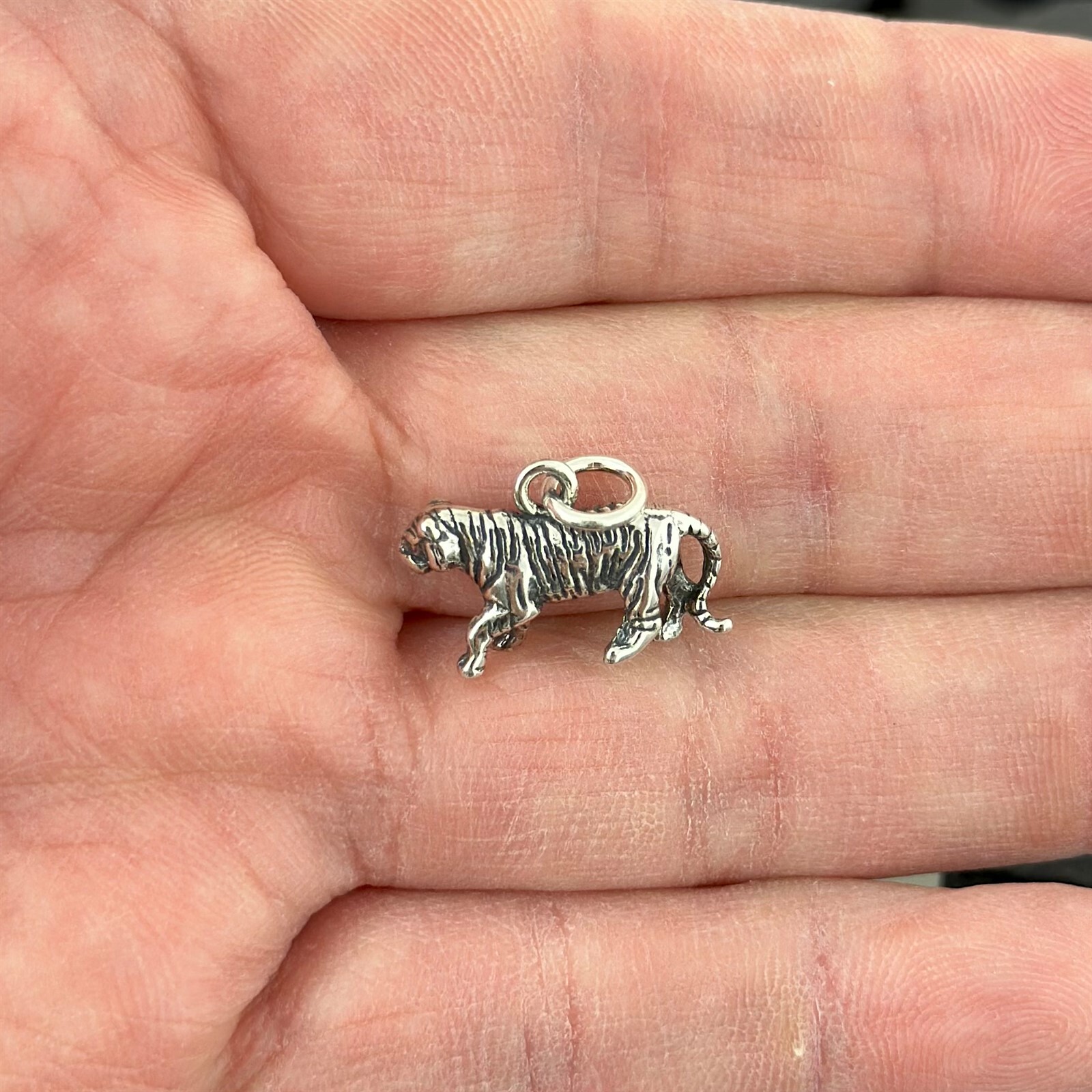 Guaranteed 925 Sterling Silver Detailed 3D Tiger Big Cat Charm Pendant