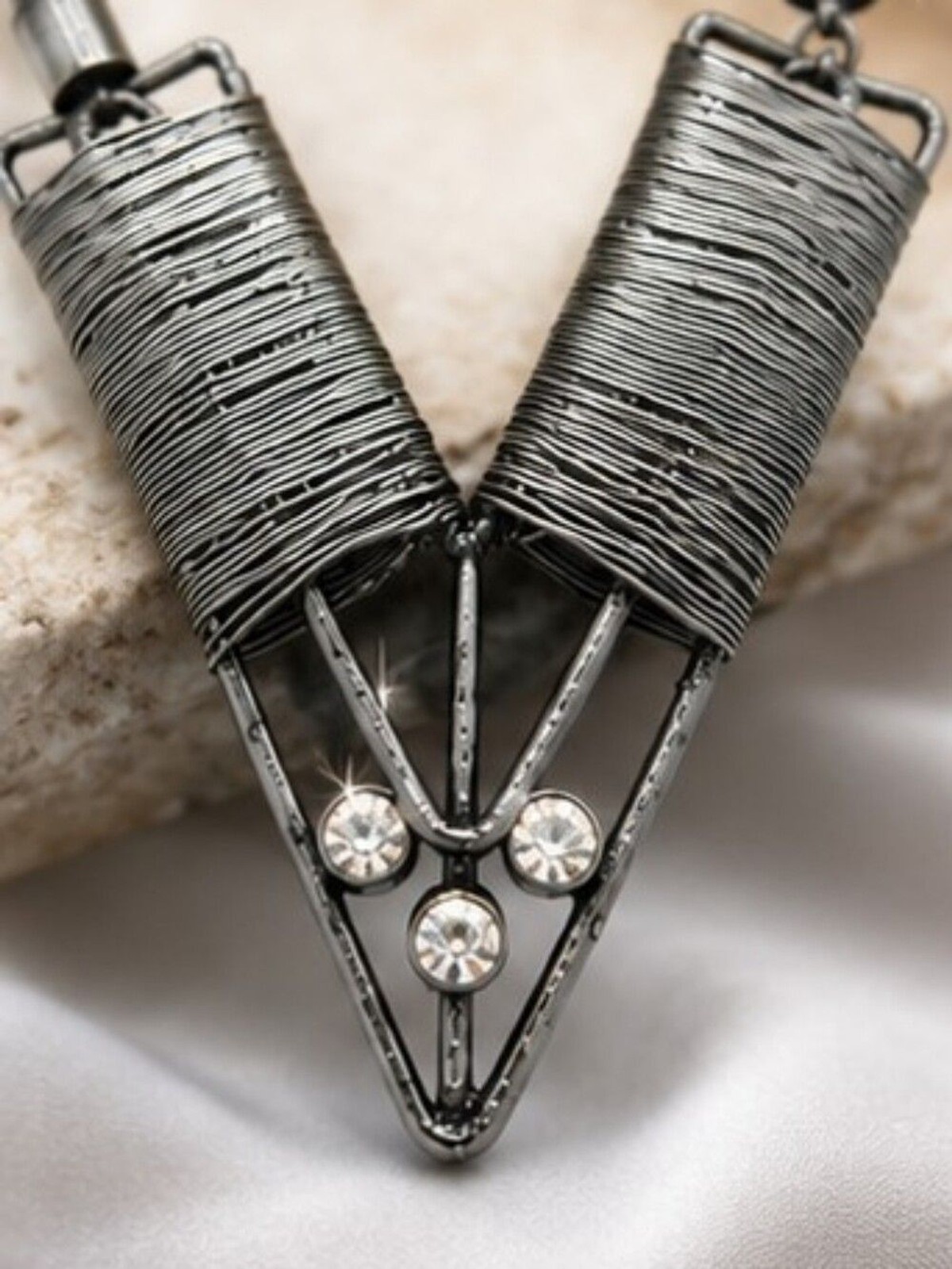 DaVinci Geometric Necklace Earrings Set Gunmetal Wire Wrap Statement Jewelry NWT