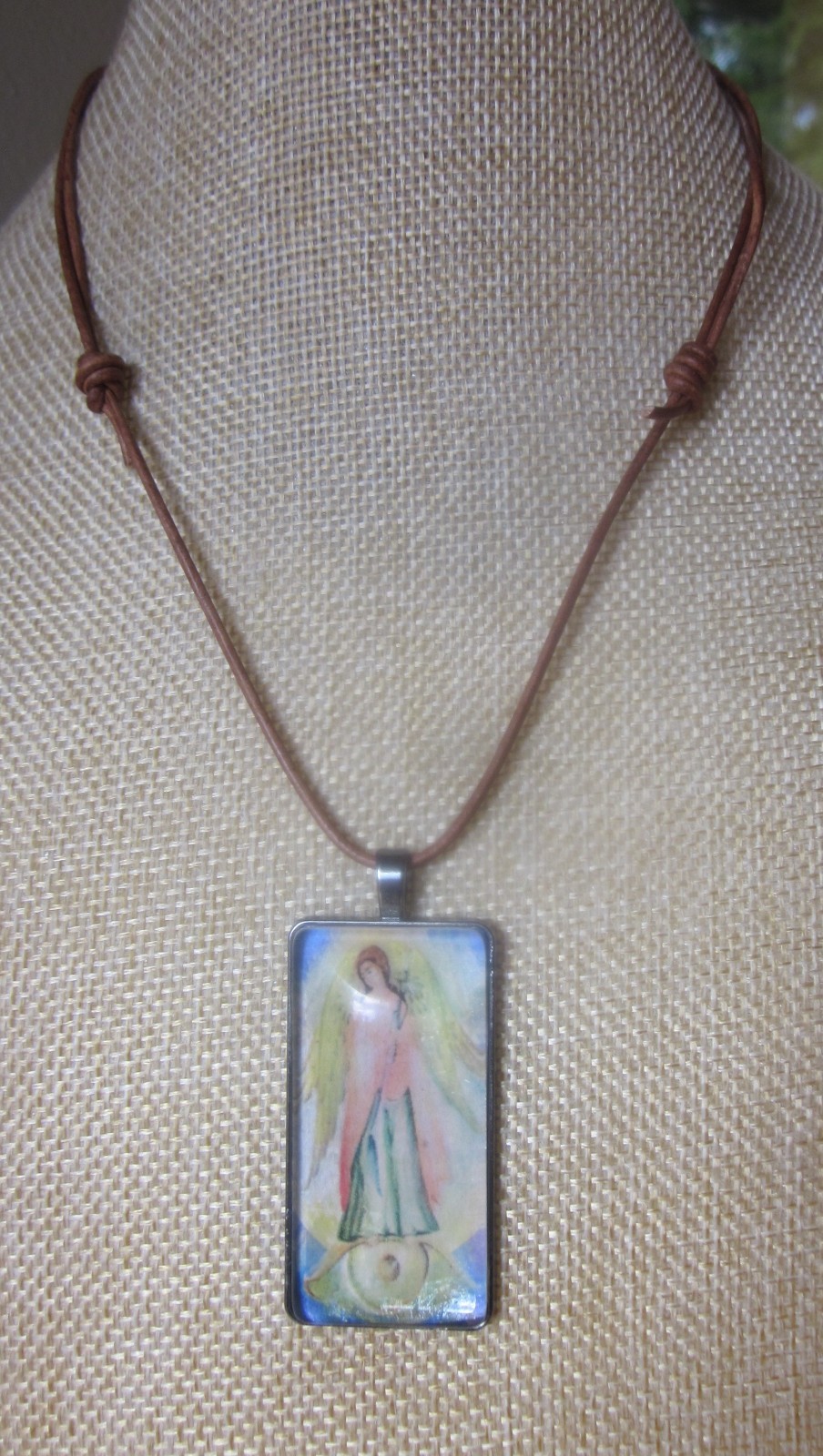 Archangel Gabriel Pendant Glass Necklace 2 inches Protection Healing Prayers