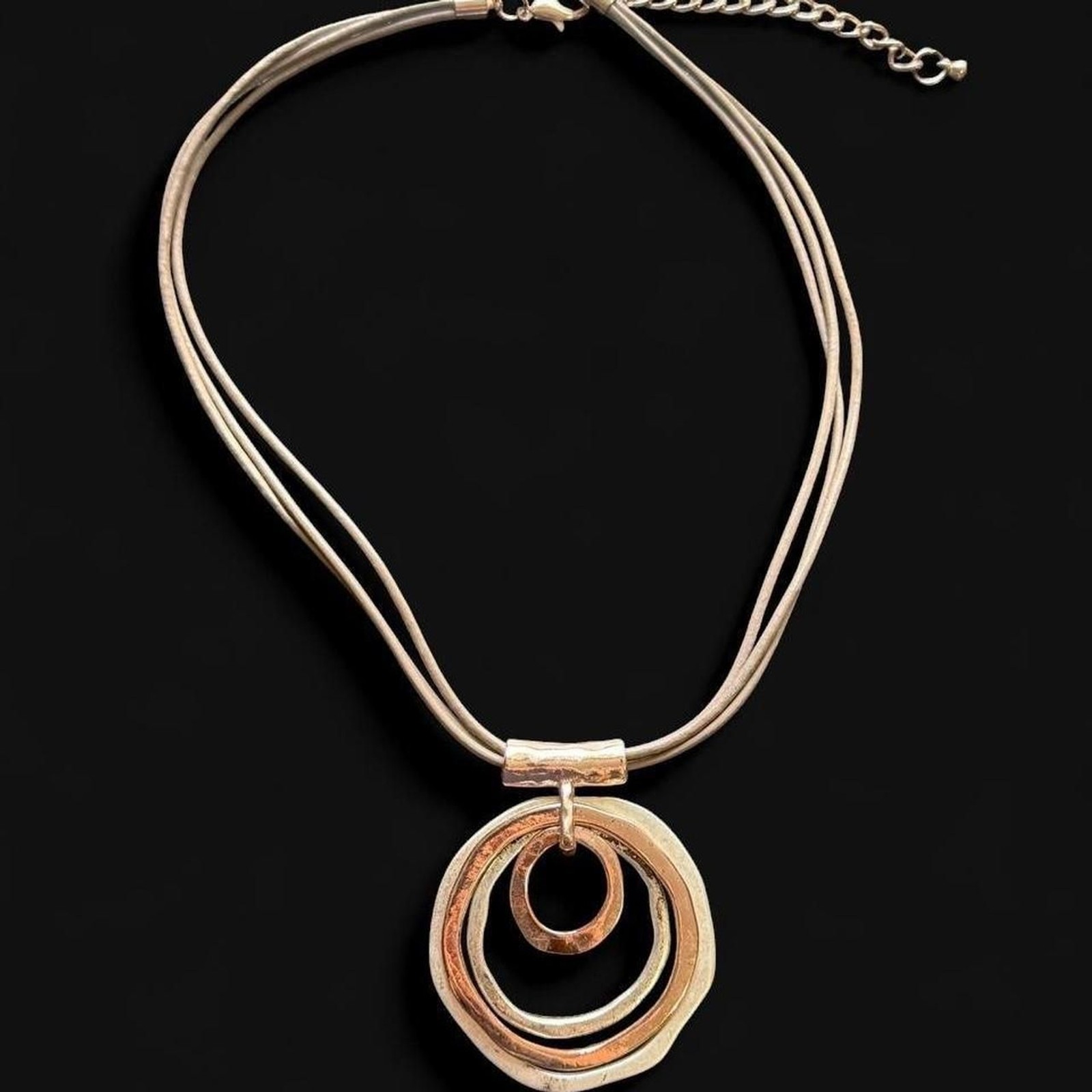 Mixed Metal Circle Pendant on Cord Necklace