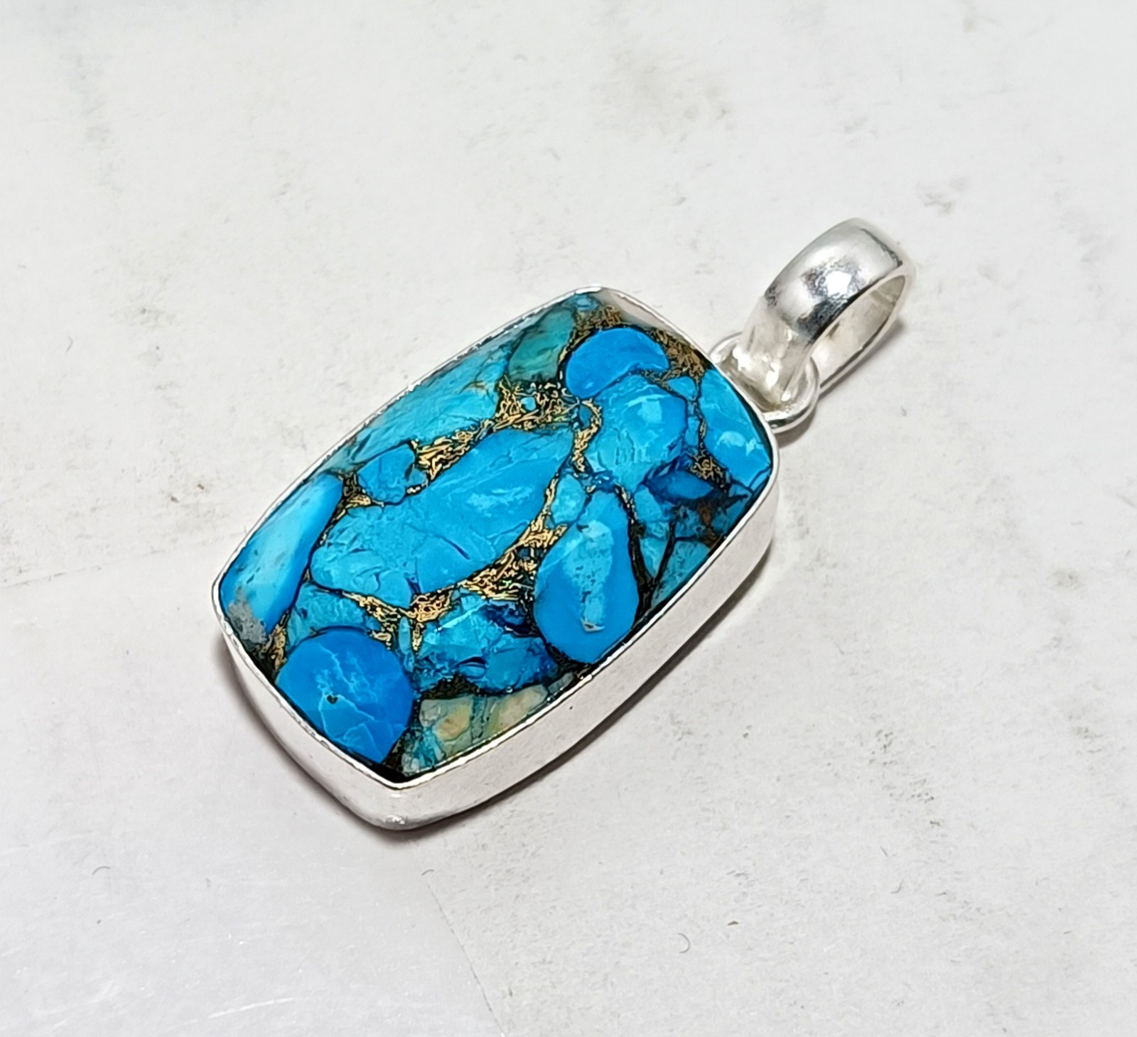 38.45Ct Copper Turquoise Gemstone Sterling Silver Handmade Jewelry Pendant Gift