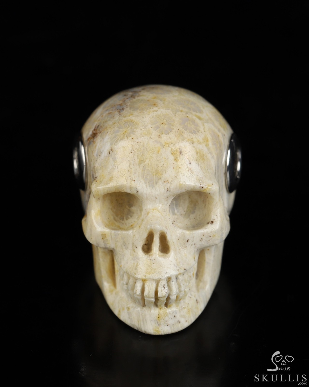 Necklace of 1.1″ Coral Fossil Hand Carved Crystal Skull Pendant, Skull Jewelry