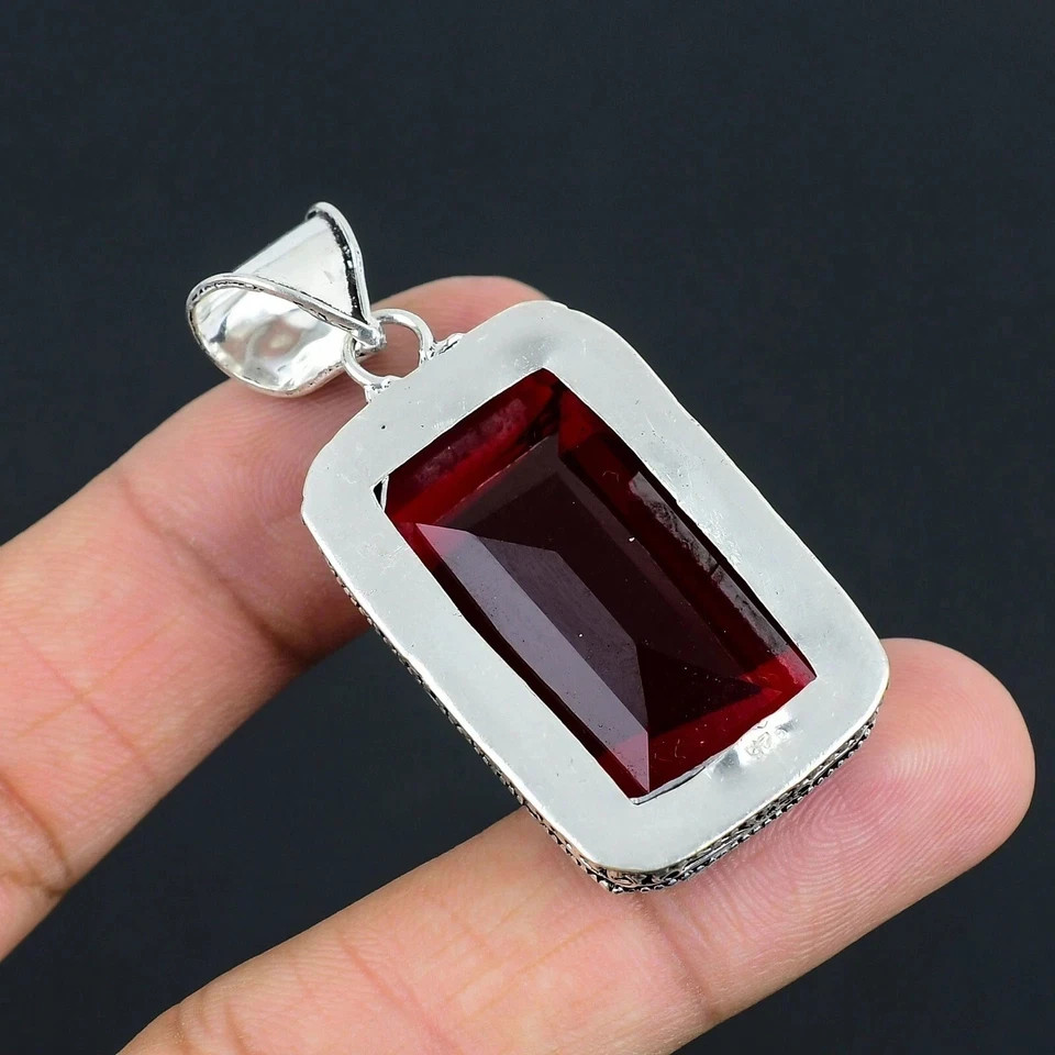 Mozambique Garnet Gemstone Handmade 925 Sterling Silver Jewelry Pendant 2.30″