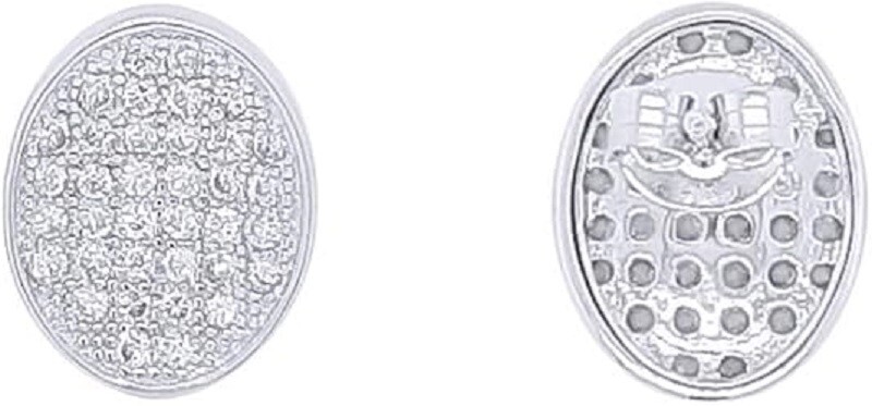 Round Cubic Zirconia Stud Earrings Push-Button 14 K Gold Plated Sterling Silver
