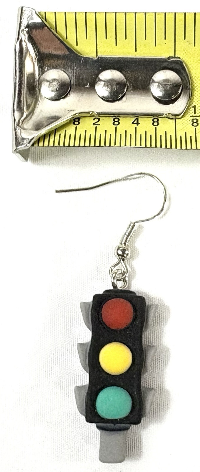 Hook Drop Dangle Silver Tone Earrings Gray Stoplights Traffic City Street Signs