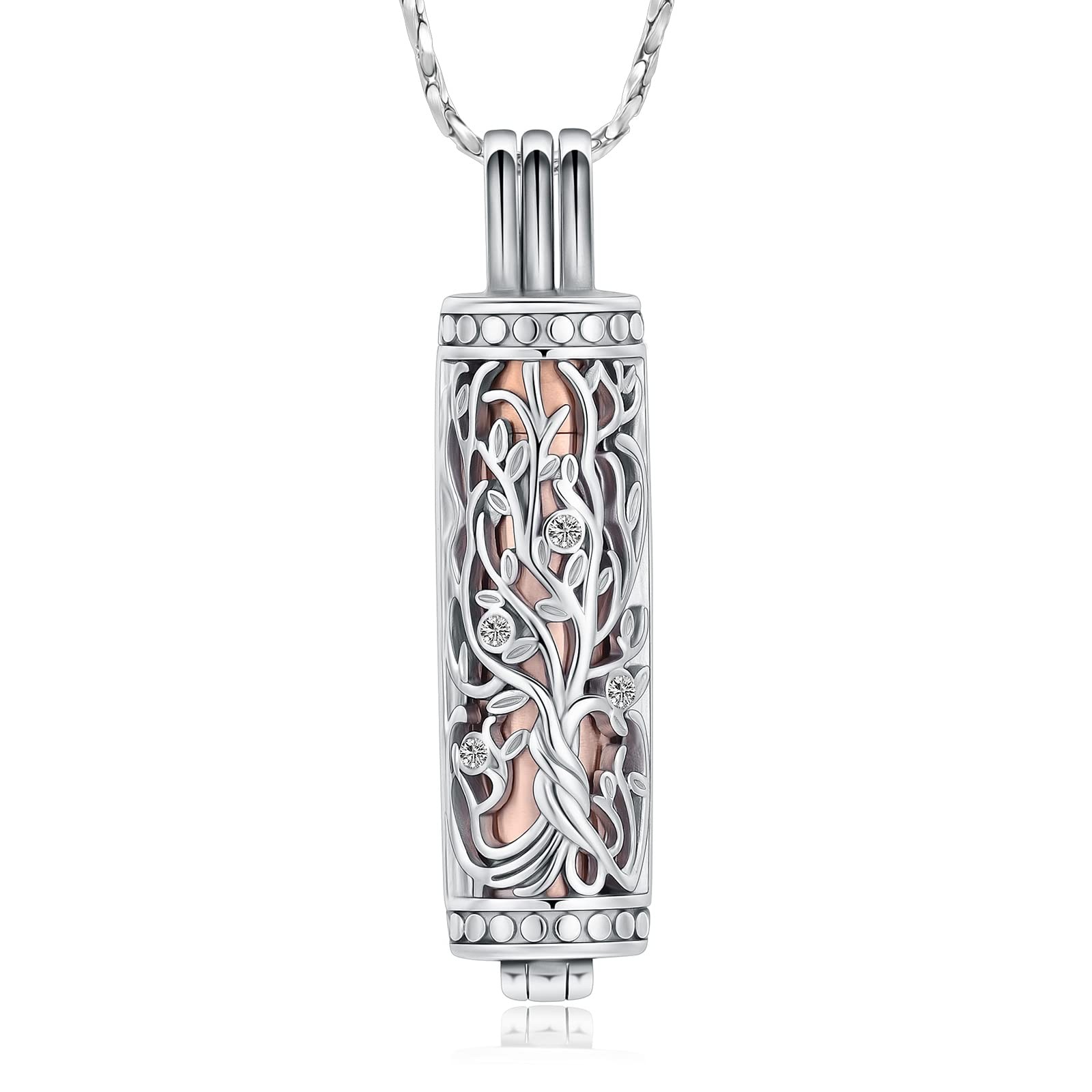 Flower Celtic Urn Necklace for Ashes Cylinder Bar Tree of Life Cremation Jewe…