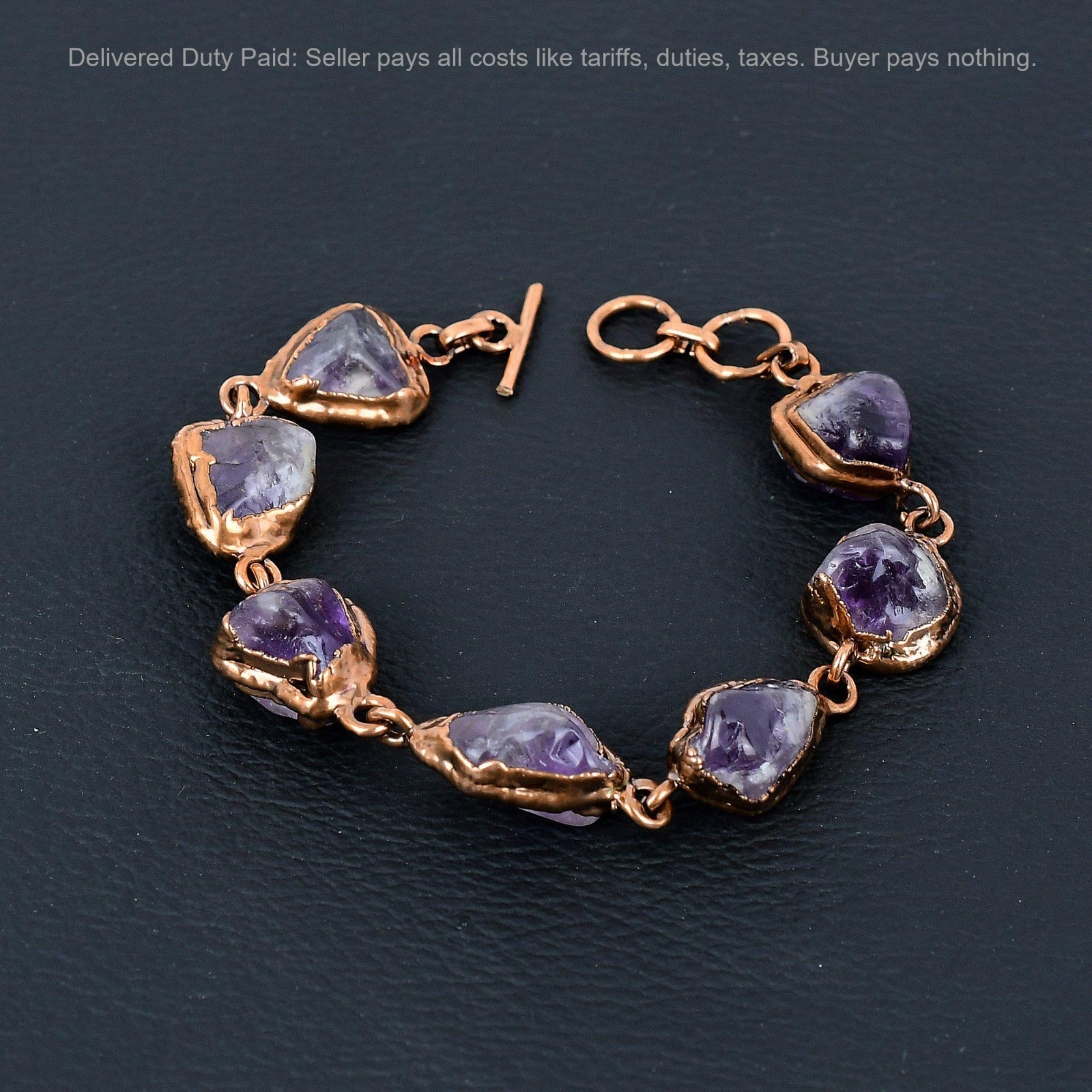 Copper Pentagon Super 23 Amethyst Gemstone Chain Electroformed Bracelet Jewelry