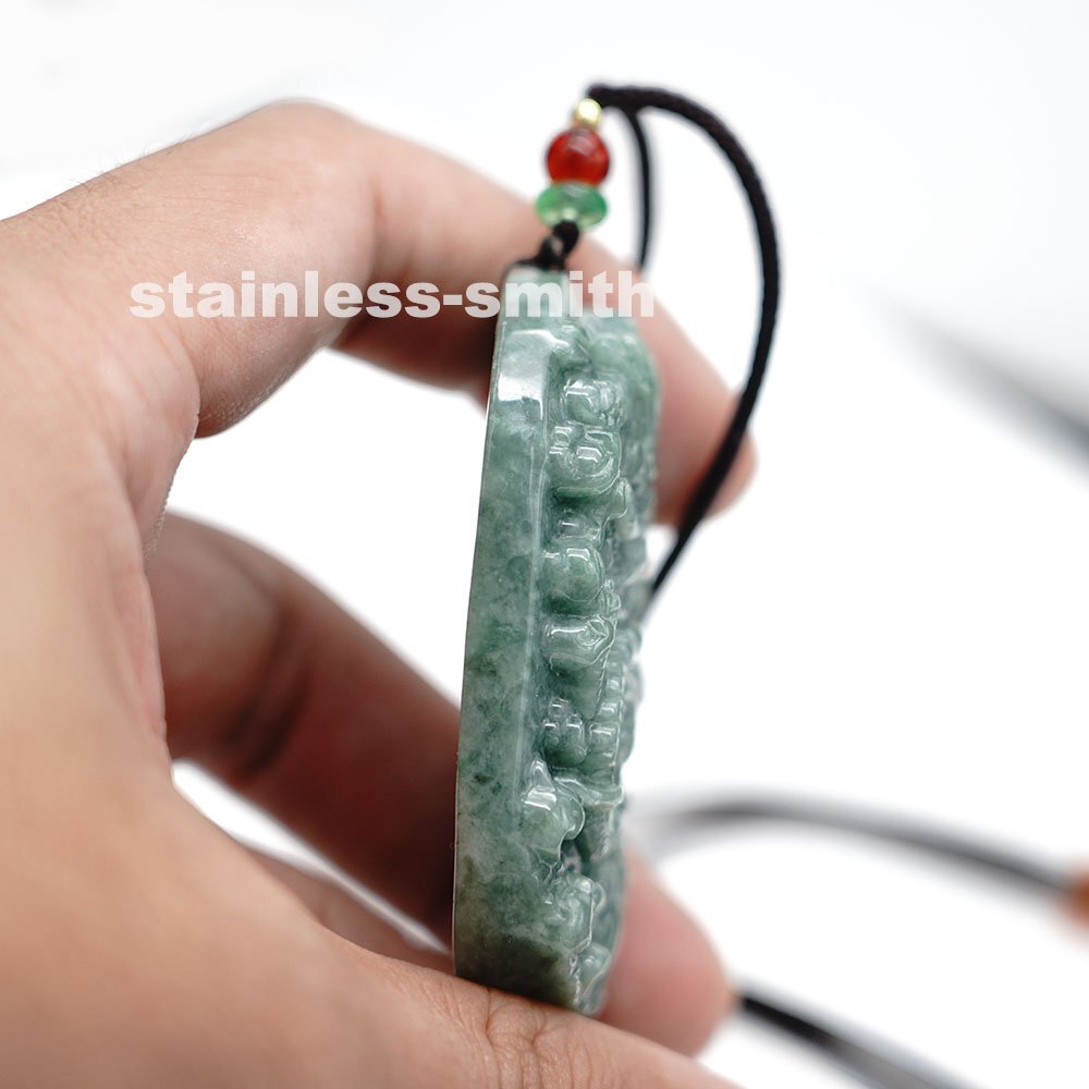 Genuine Natural Real Mens Fine Dragon Green Jadeite Jade Stone Pendant Necklace
