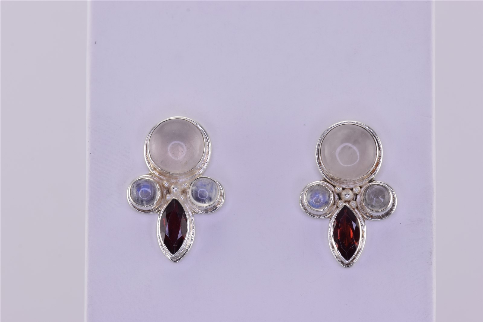 SAJEN Sterling Silver 21mm x 13mm Moonstone Garnet Quartz 925 Post Stud Earrings