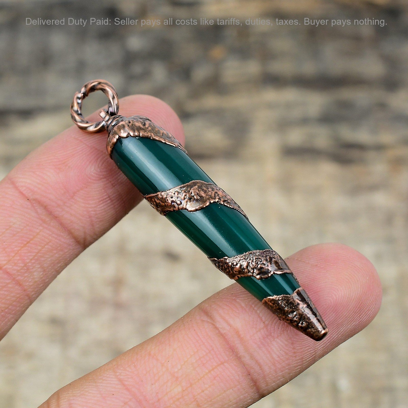 Valentines Deal Green Onyx Stone Electroformed Wedding Pendant Jewelry Copper