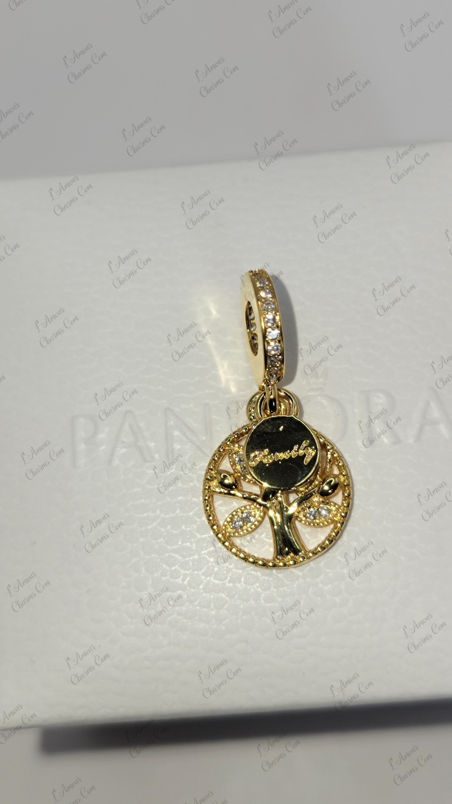 Authentic Pandora Shine Gold Family Tree Heritage Dangle Bead family Charm w/box